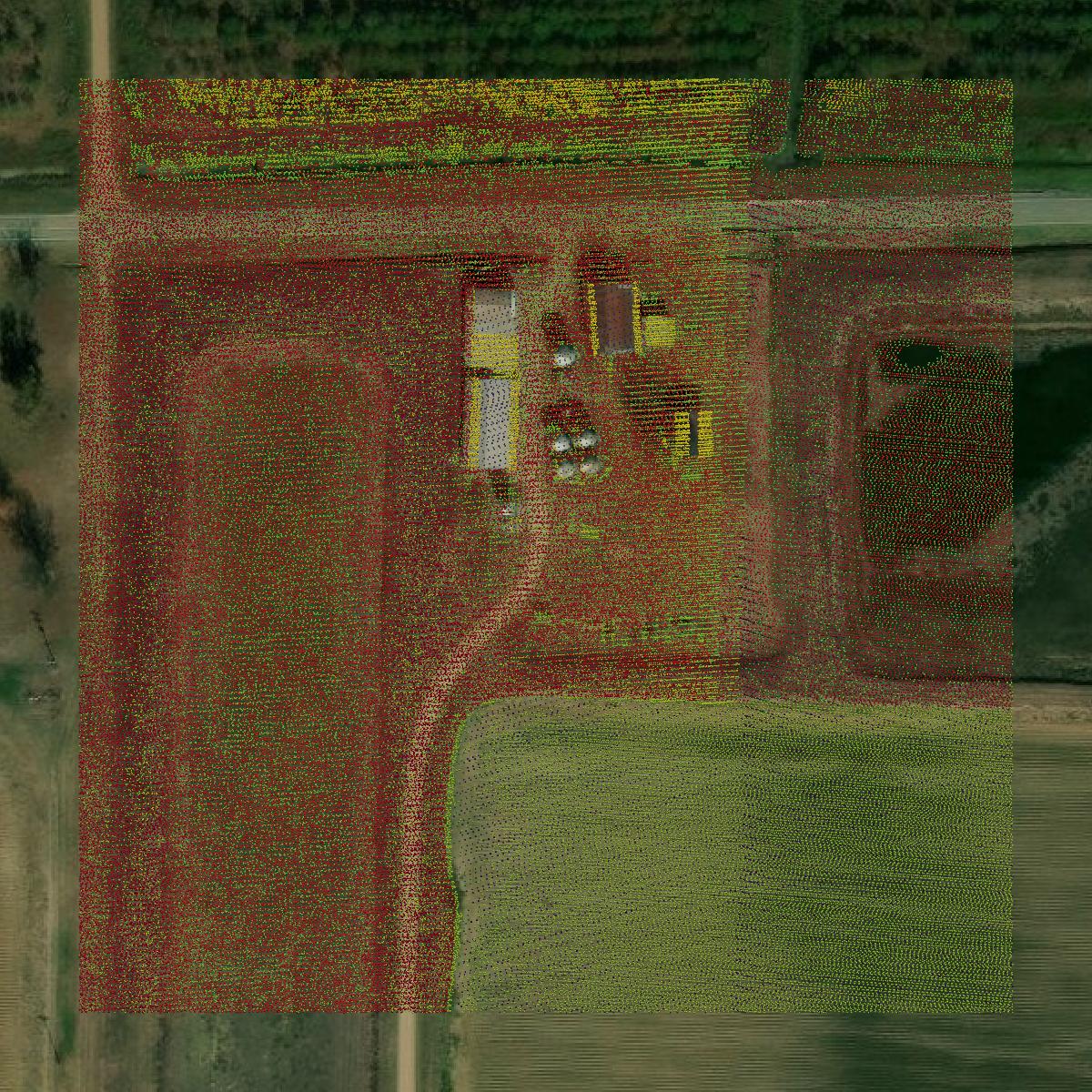 This image shows a LiDAR point cloud in Chicot County created using GIS data in Equator.