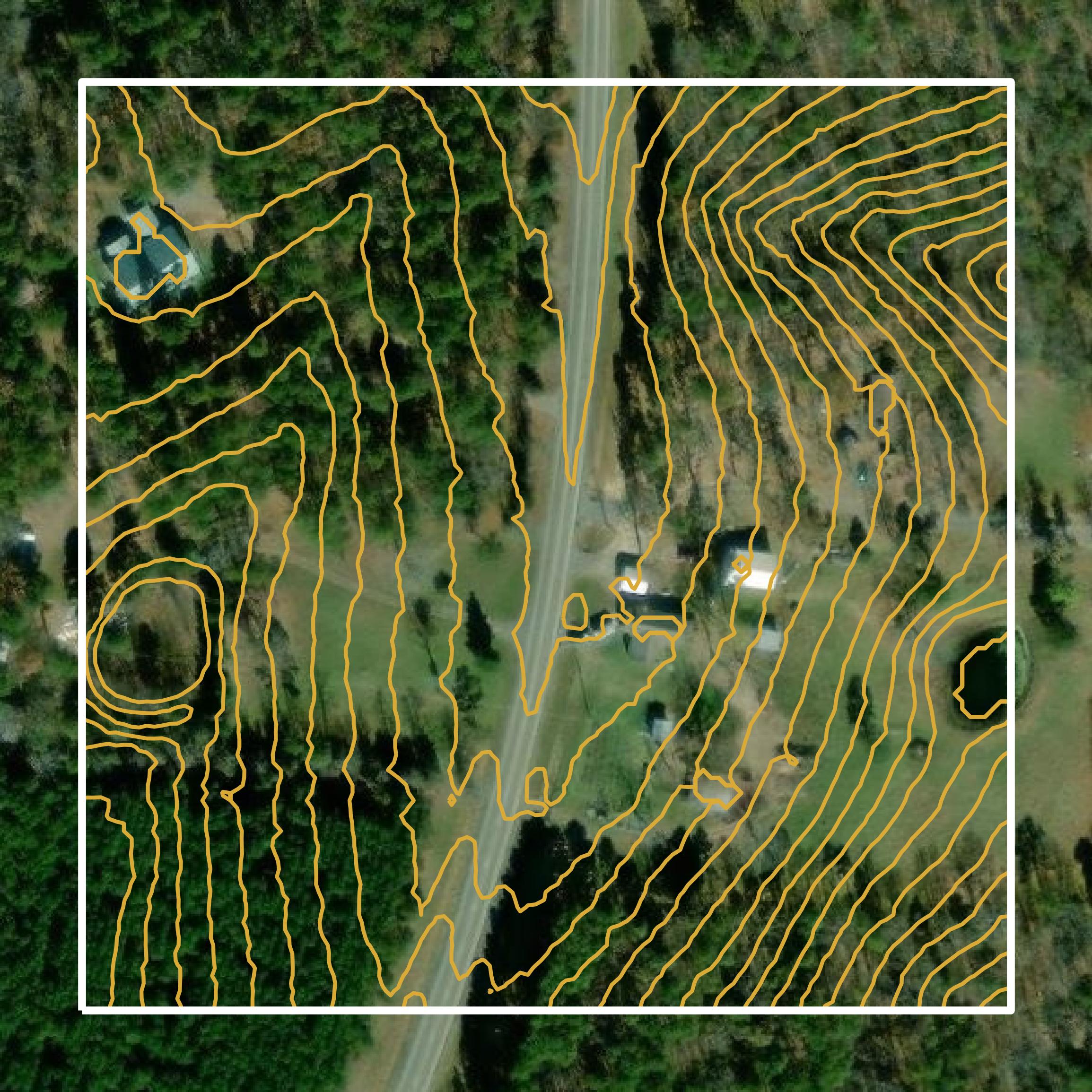 This image shows a contour map in Cleburne County created using GIS data in Equator.