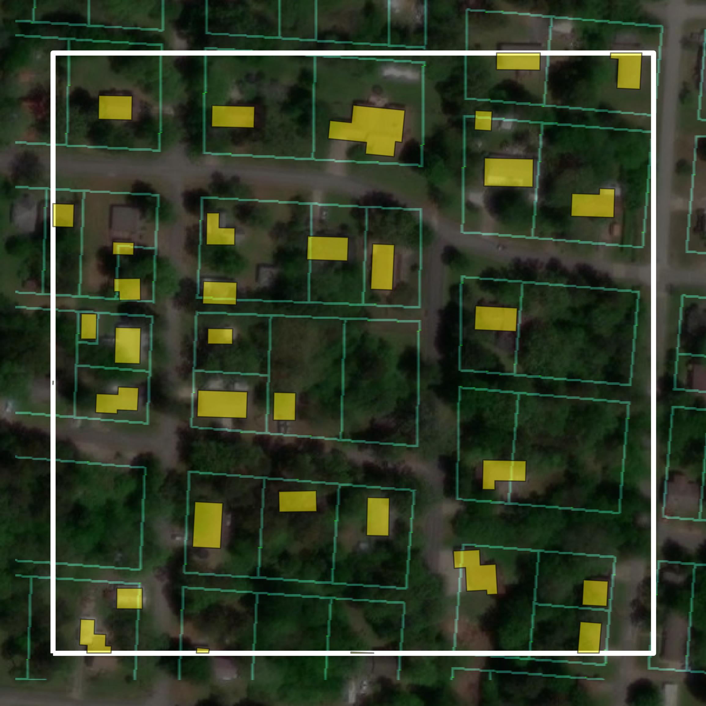 This image shows parcel and building data in Cleburne County created using GIS data in Equator.