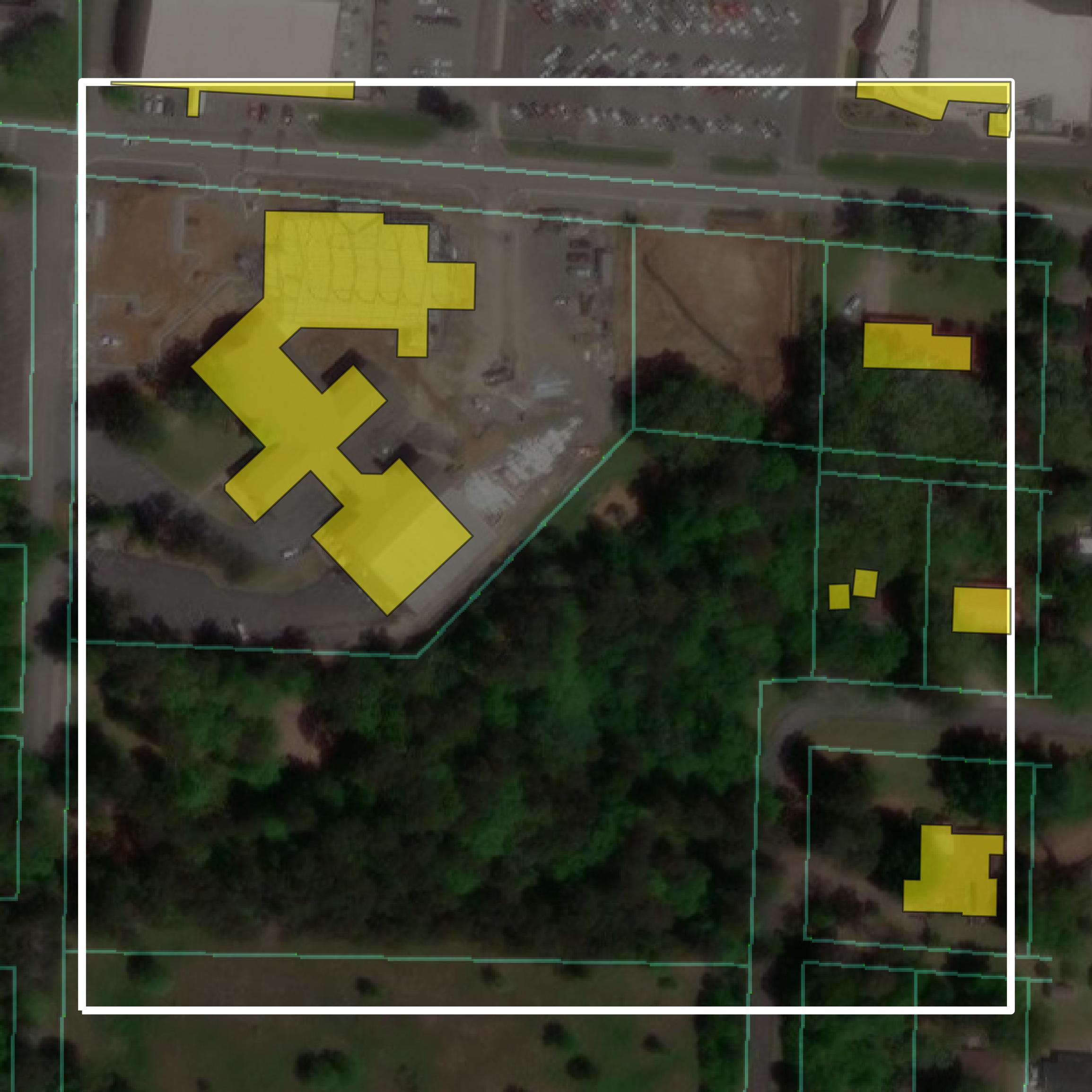 This image shows parcel and building data in Cleburne County created using GIS data in Equator.