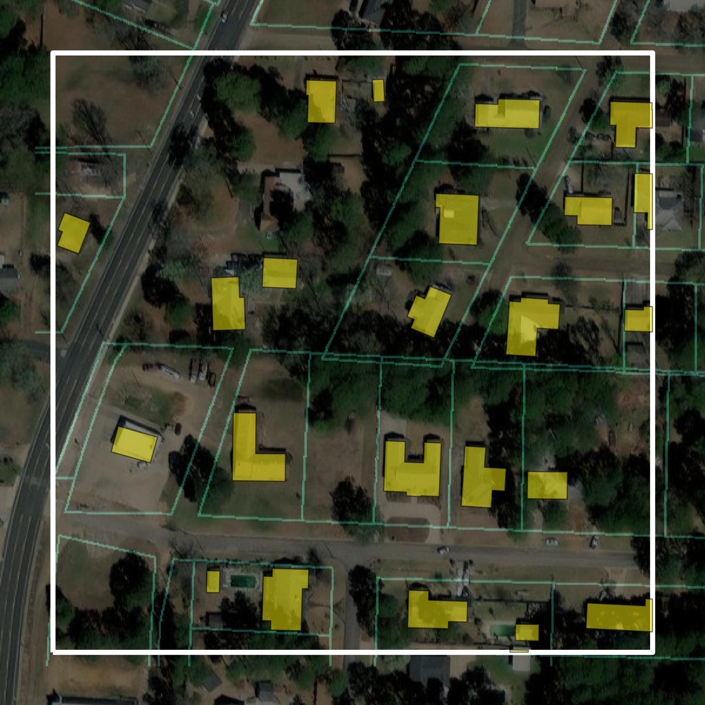 This image shows parcel and building data in Columbia County created using GIS data in Equator.