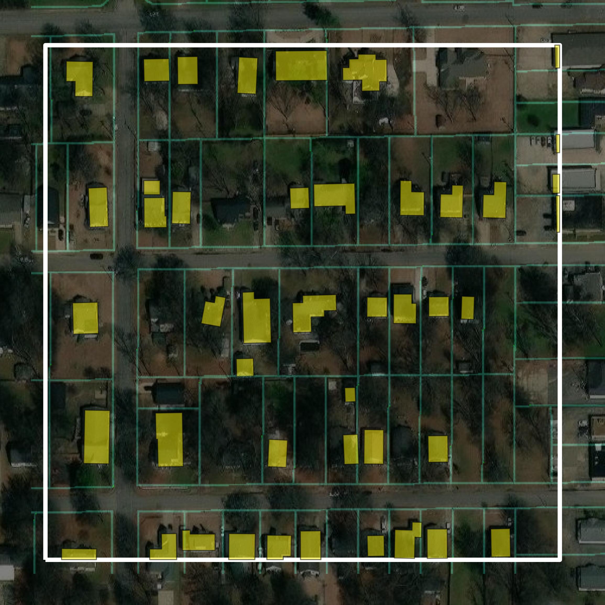 This image shows parcel and building data in Crittenden County created using GIS data in Equator.