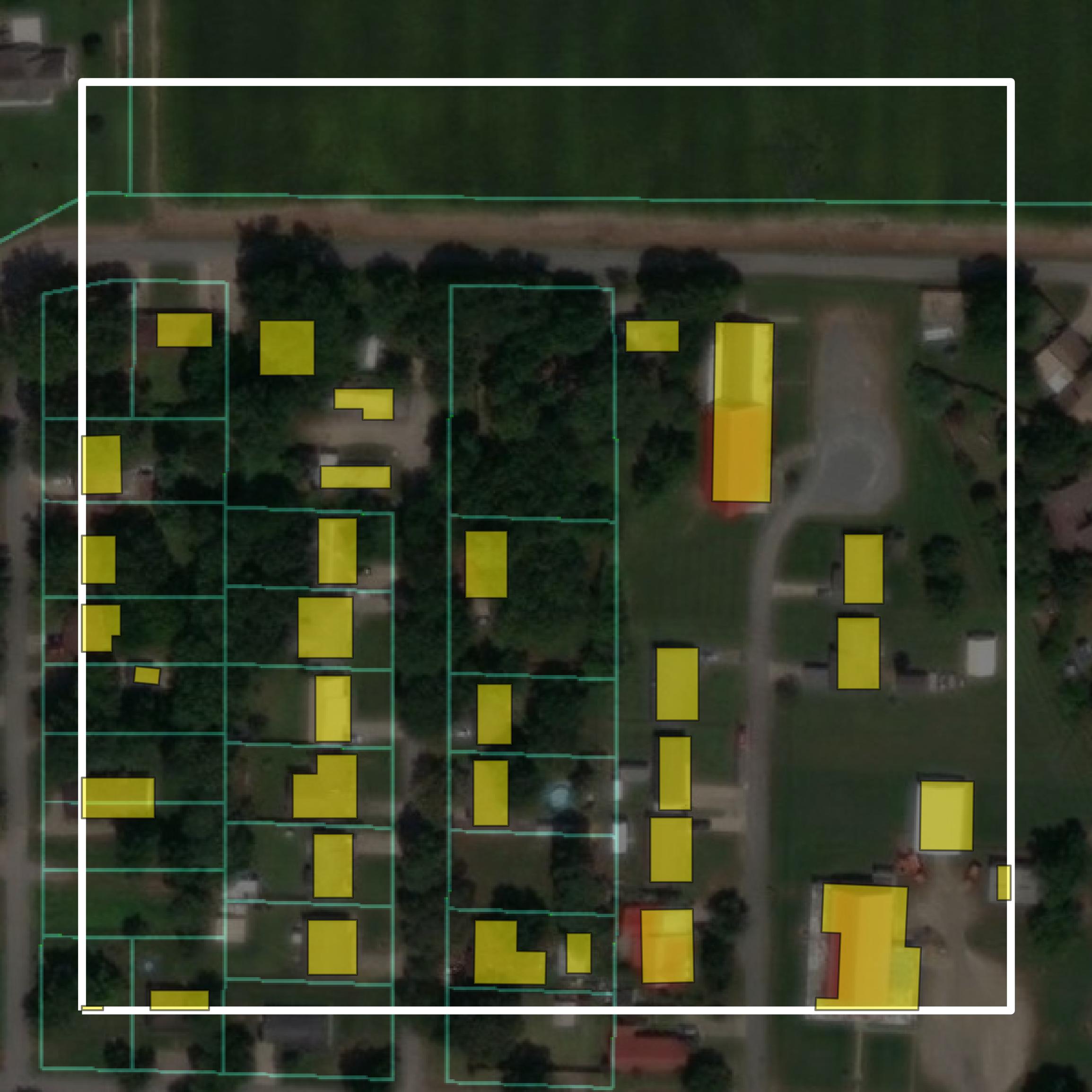 This image shows parcel and building data in Desha County created using GIS data in Equator.