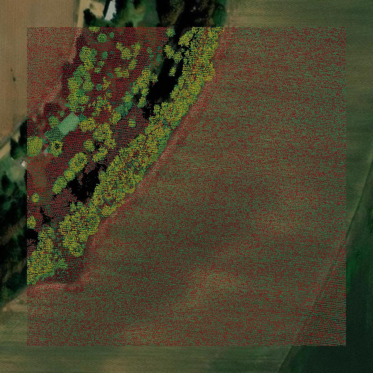 This image shows a LiDAR point cloud in Desha County created using GIS data in Equator.