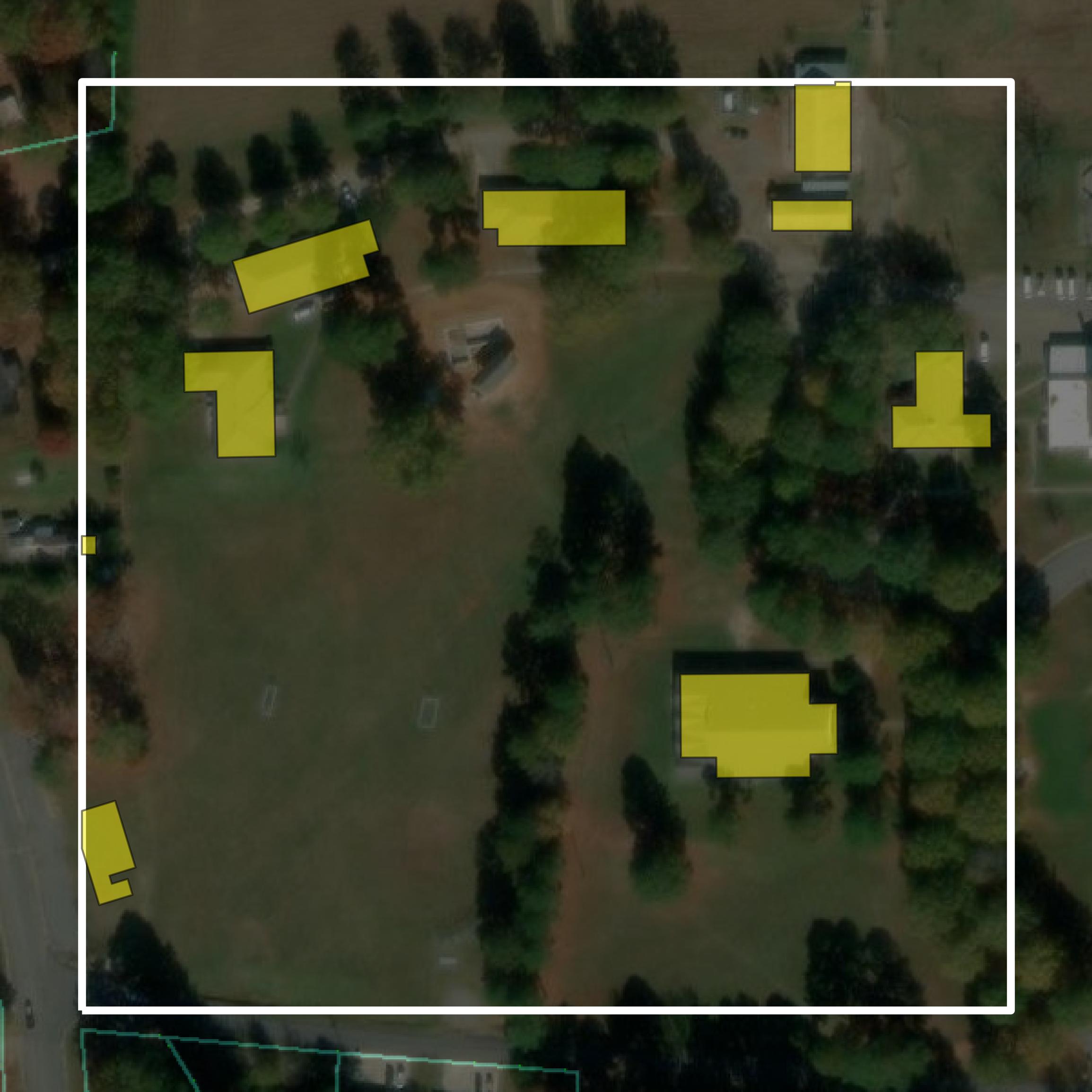 This image shows parcel and building data in Drew County created using GIS data in Equator.