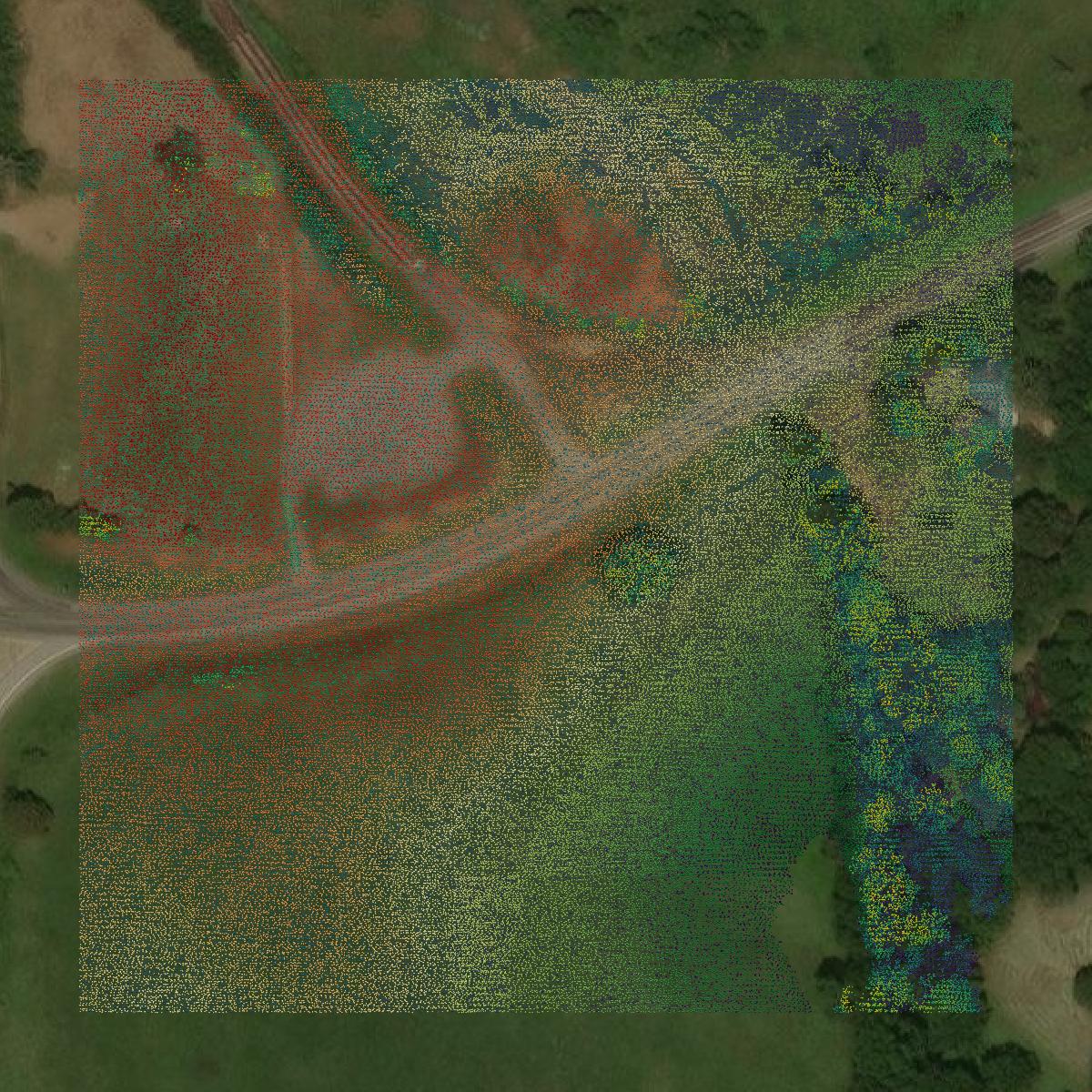 This image shows a LiDAR point cloud in Howard County created using GIS data in Equator.