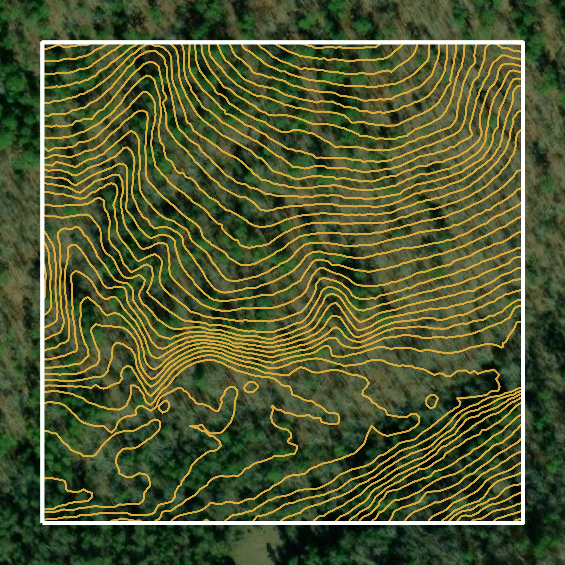 This image shows a contour map in Izard County created using GIS data in Equator.