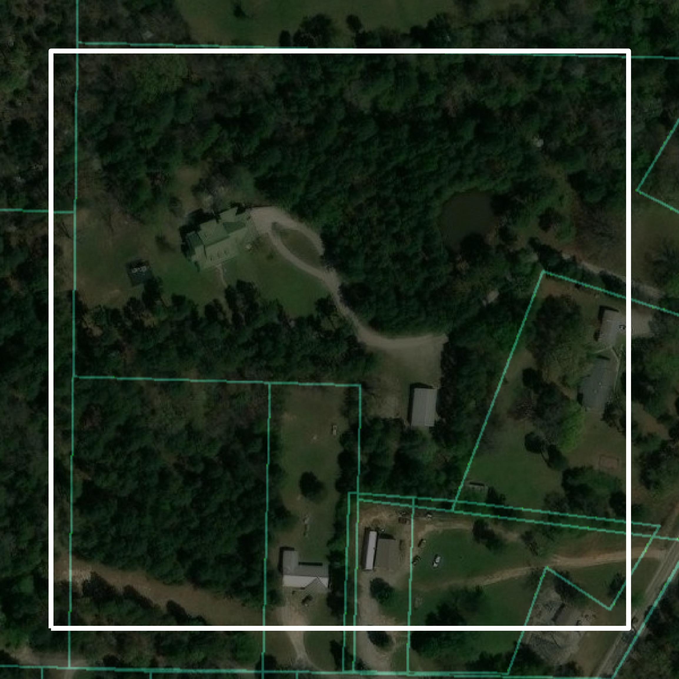 This image shows parcel and building data in Izard County created using GIS data in Equator.
