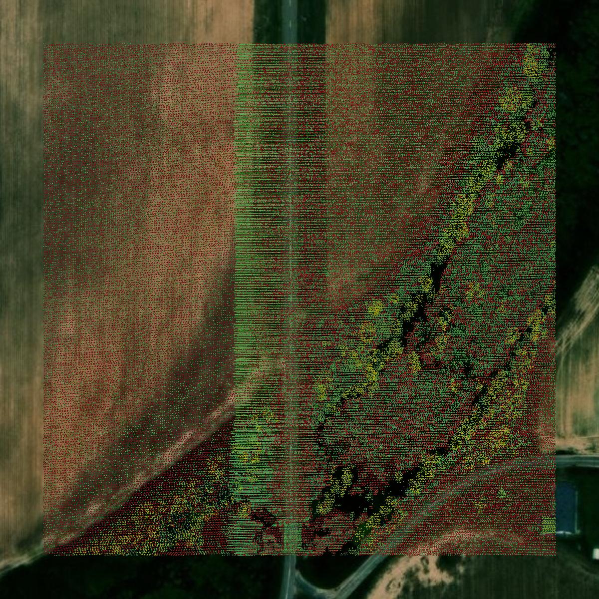 This image shows a LiDAR point cloud in Lincoln County created using GIS data in Equator.