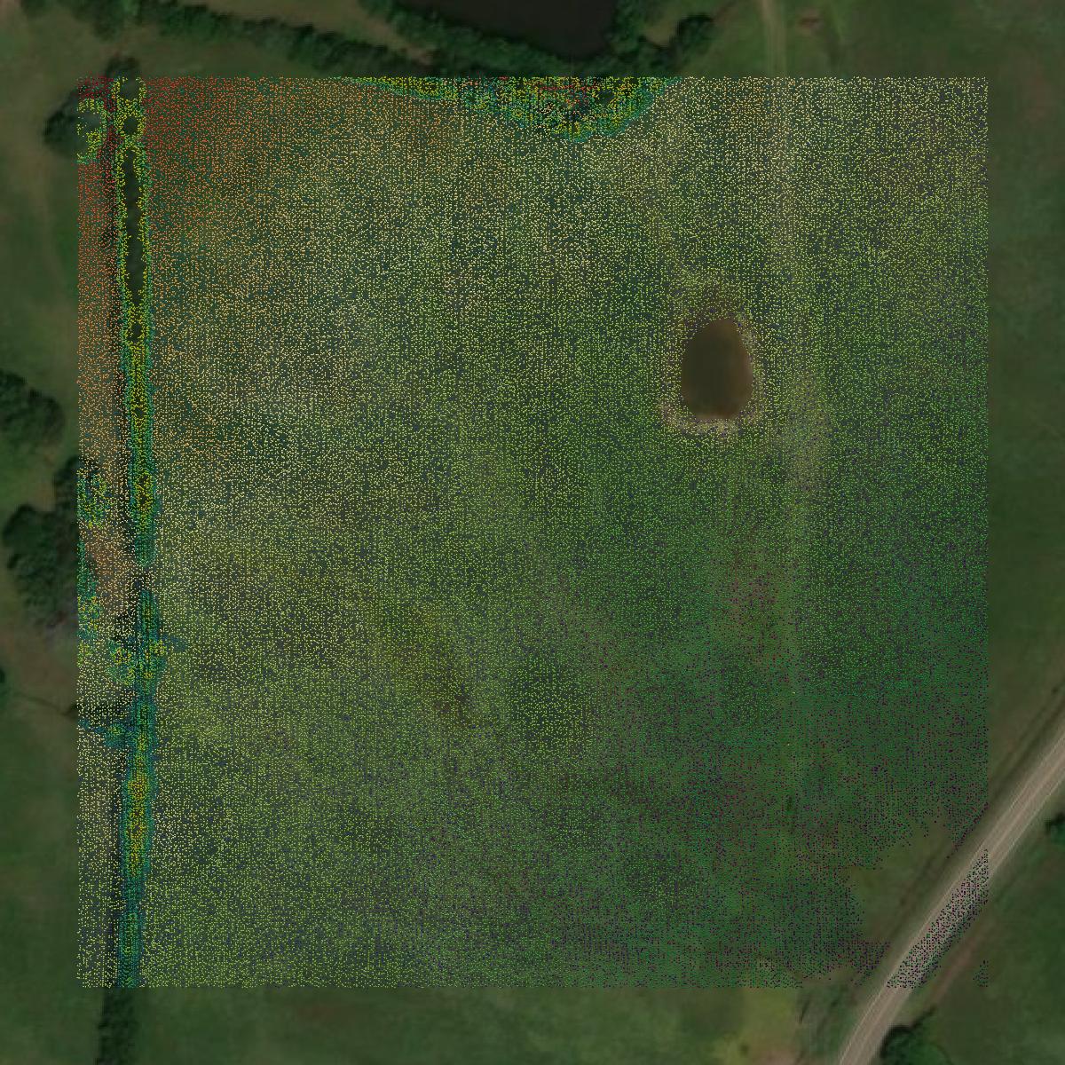 This image shows a LiDAR point cloud in Logan County created using GIS data in Equator.