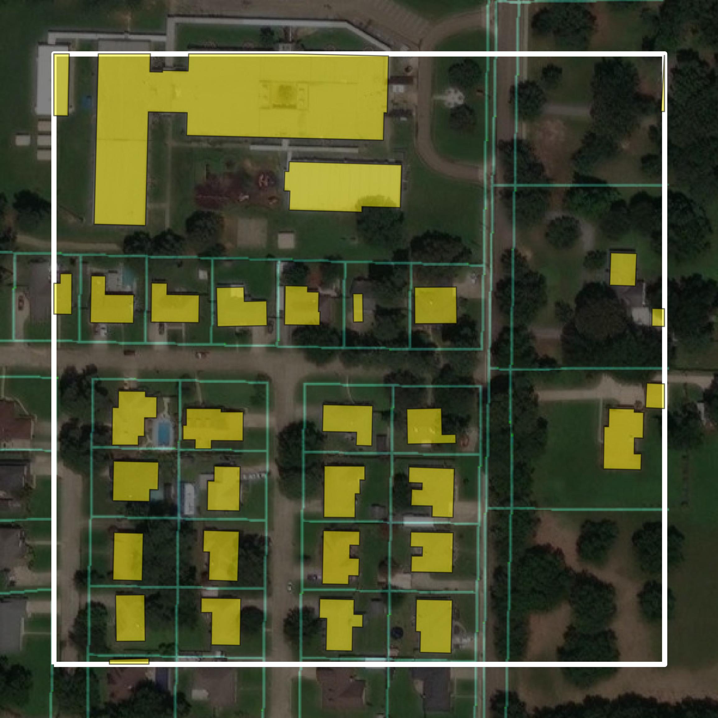This image shows parcel and building data in Miller County created using GIS data in Equator.