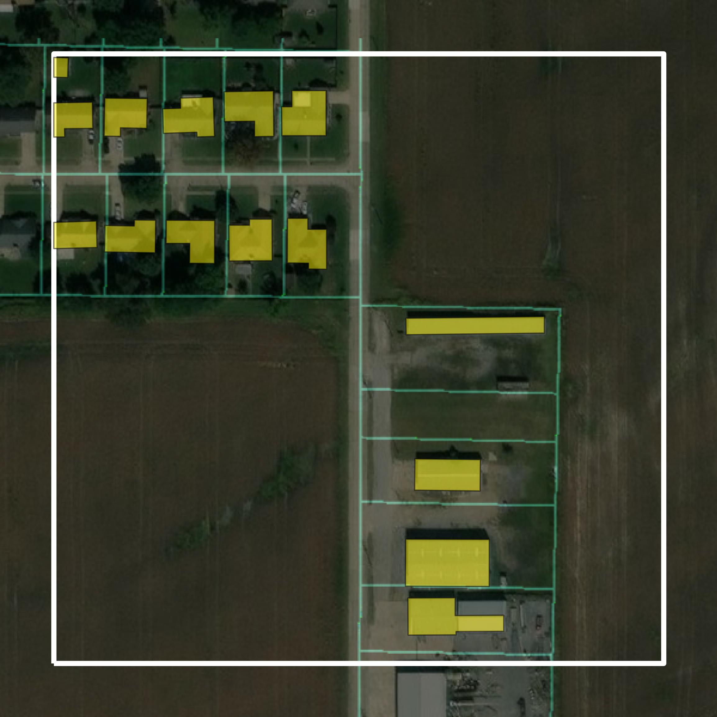This image shows parcel and building data in Mississippi County created using GIS data in Equator.