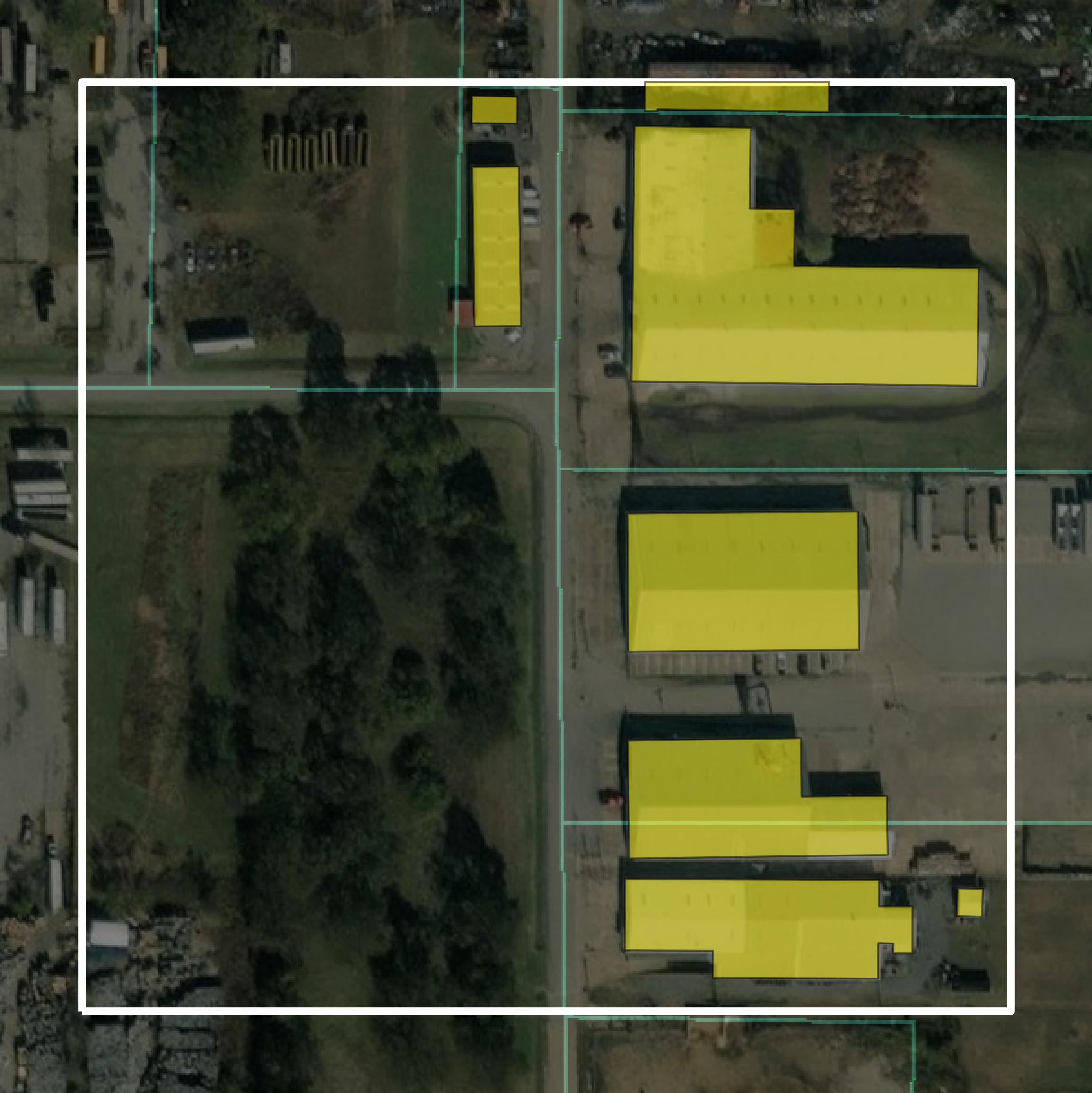 This image shows parcel and building data in Mississippi County created using GIS data in Equator.