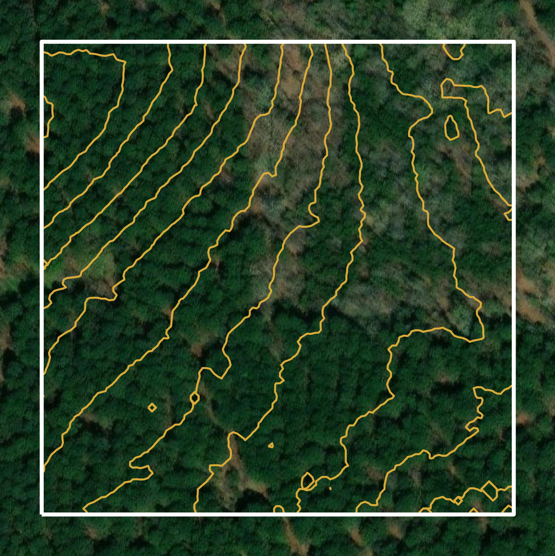 This image shows a contour map in Nevada County created using GIS data in Equator.