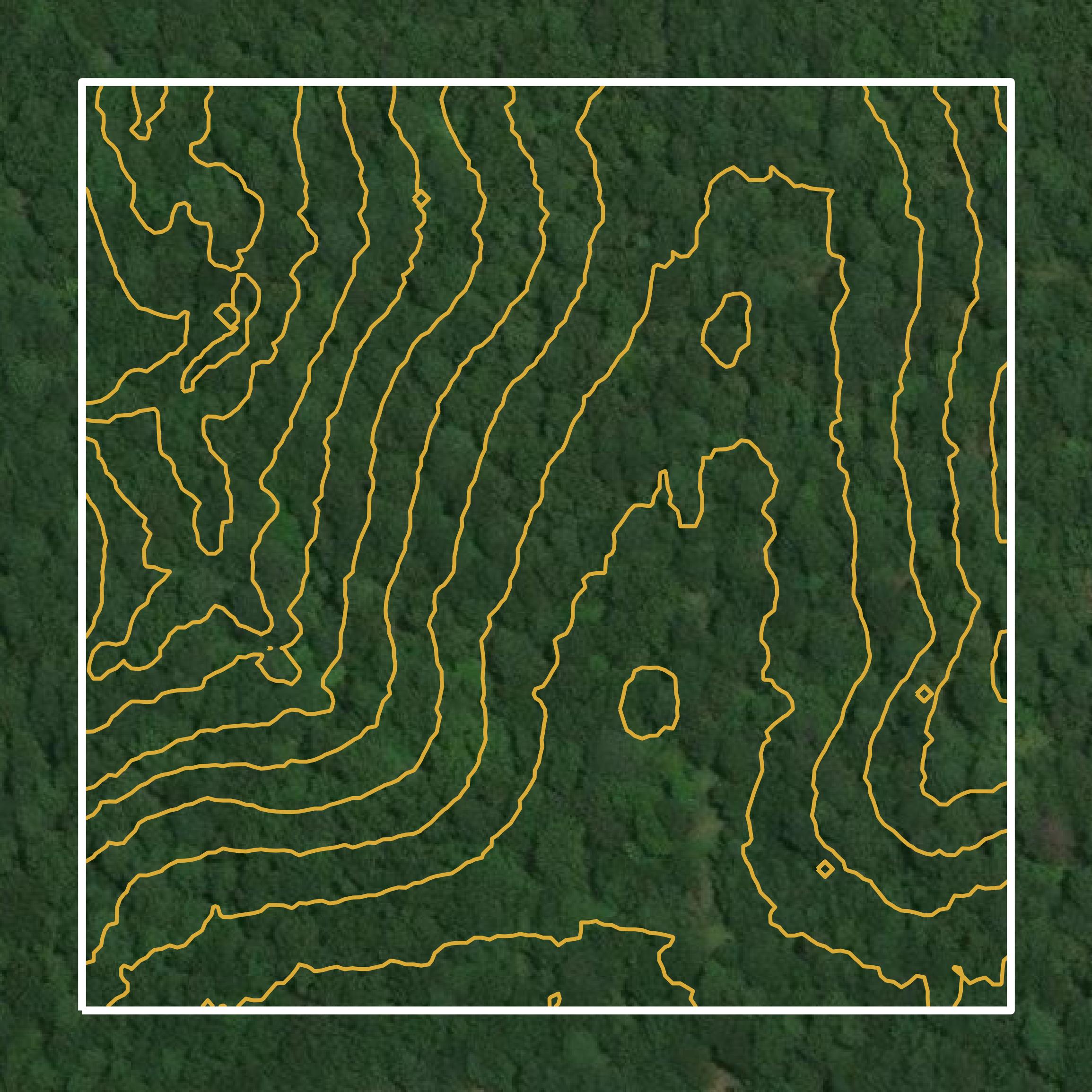 This image shows a contour map in Ouachita County created using GIS data in Equator.