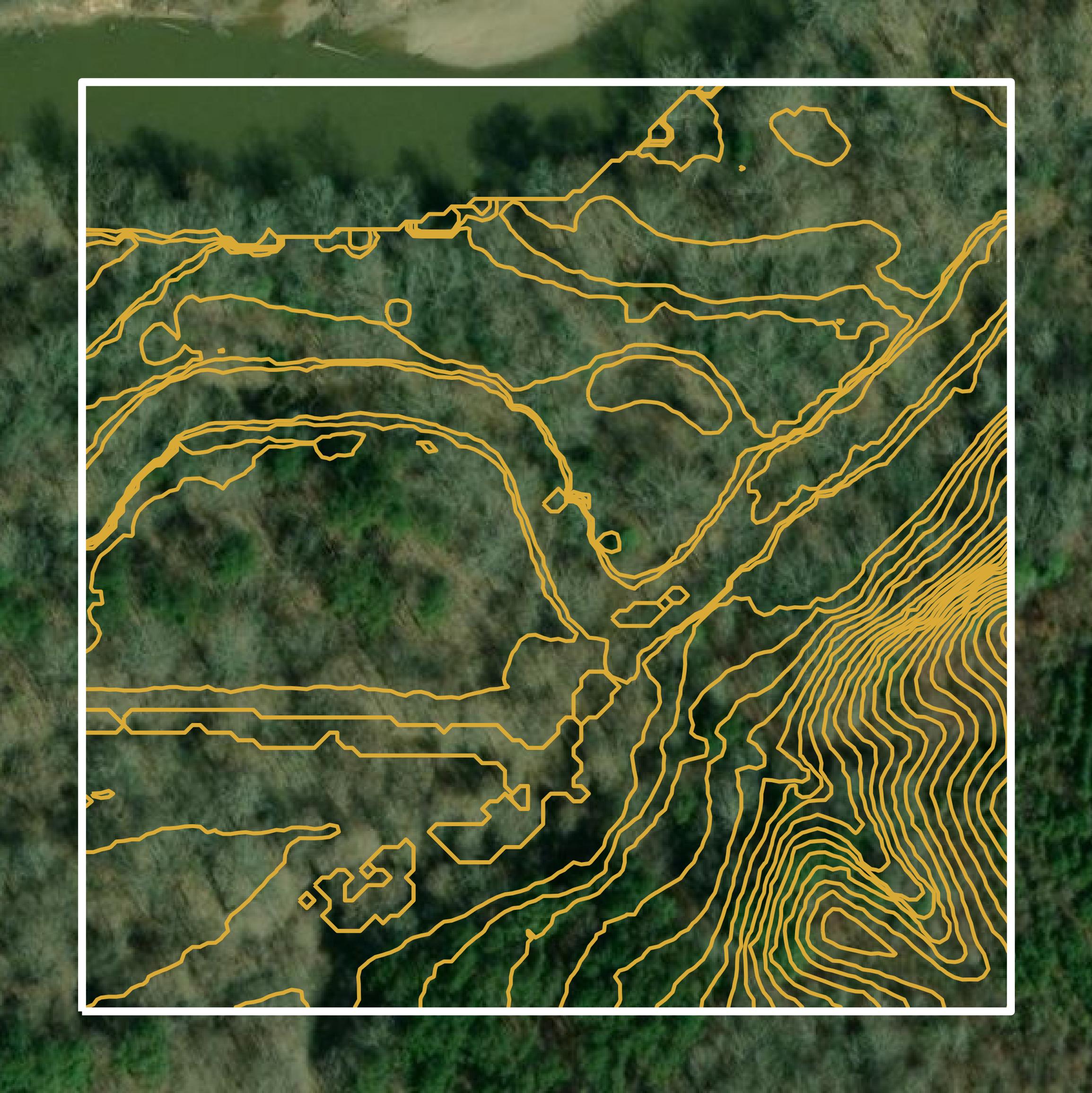 This image shows a contour map in Ouachita County created using GIS data in Equator.