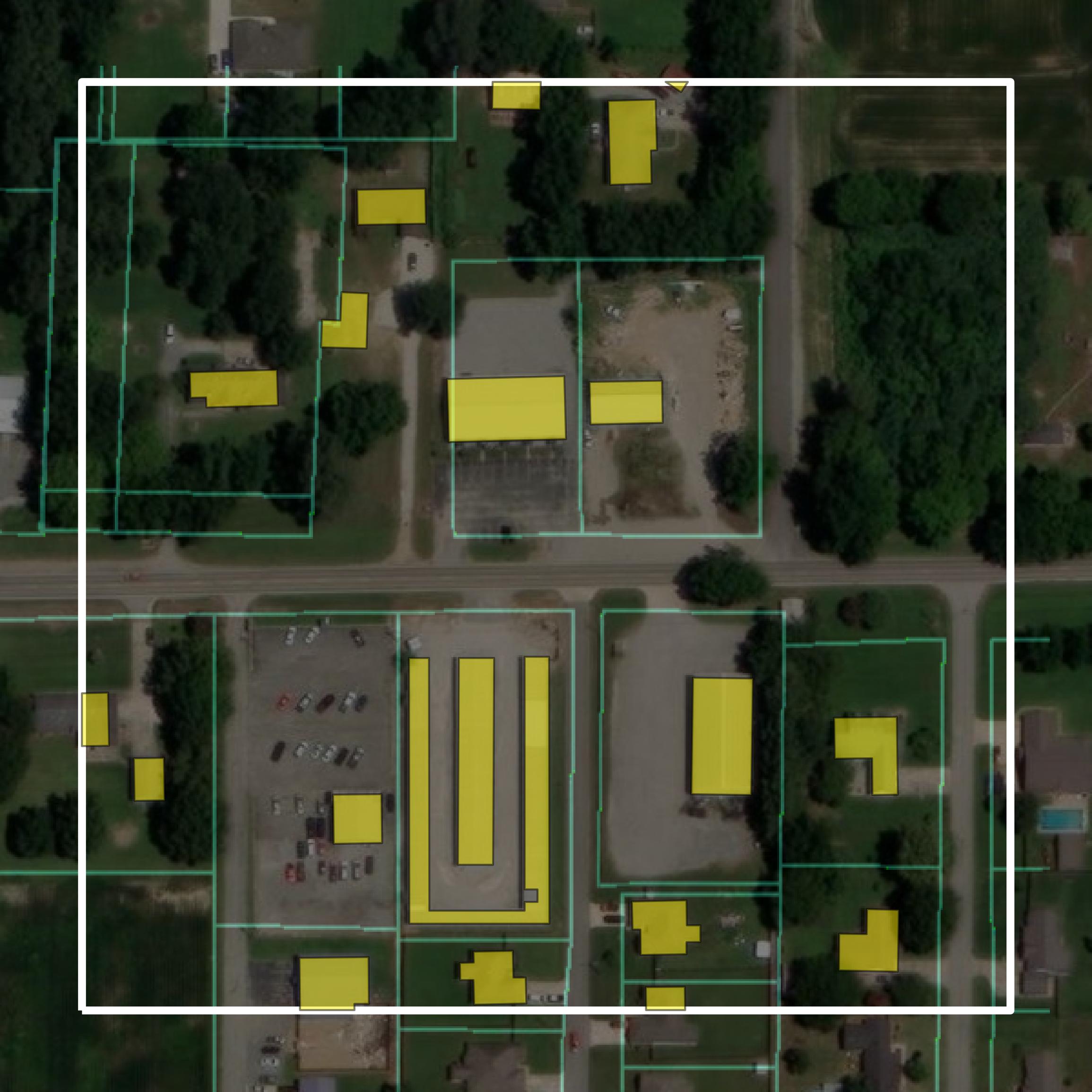 This image shows parcel and building data in Poinsett County created using GIS data in Equator.