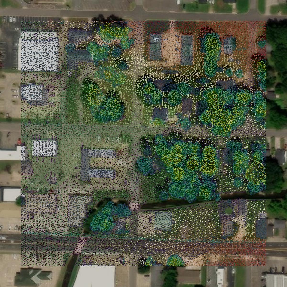 This image shows a LiDAR point cloud in Pope County created using GIS data in Equator.
