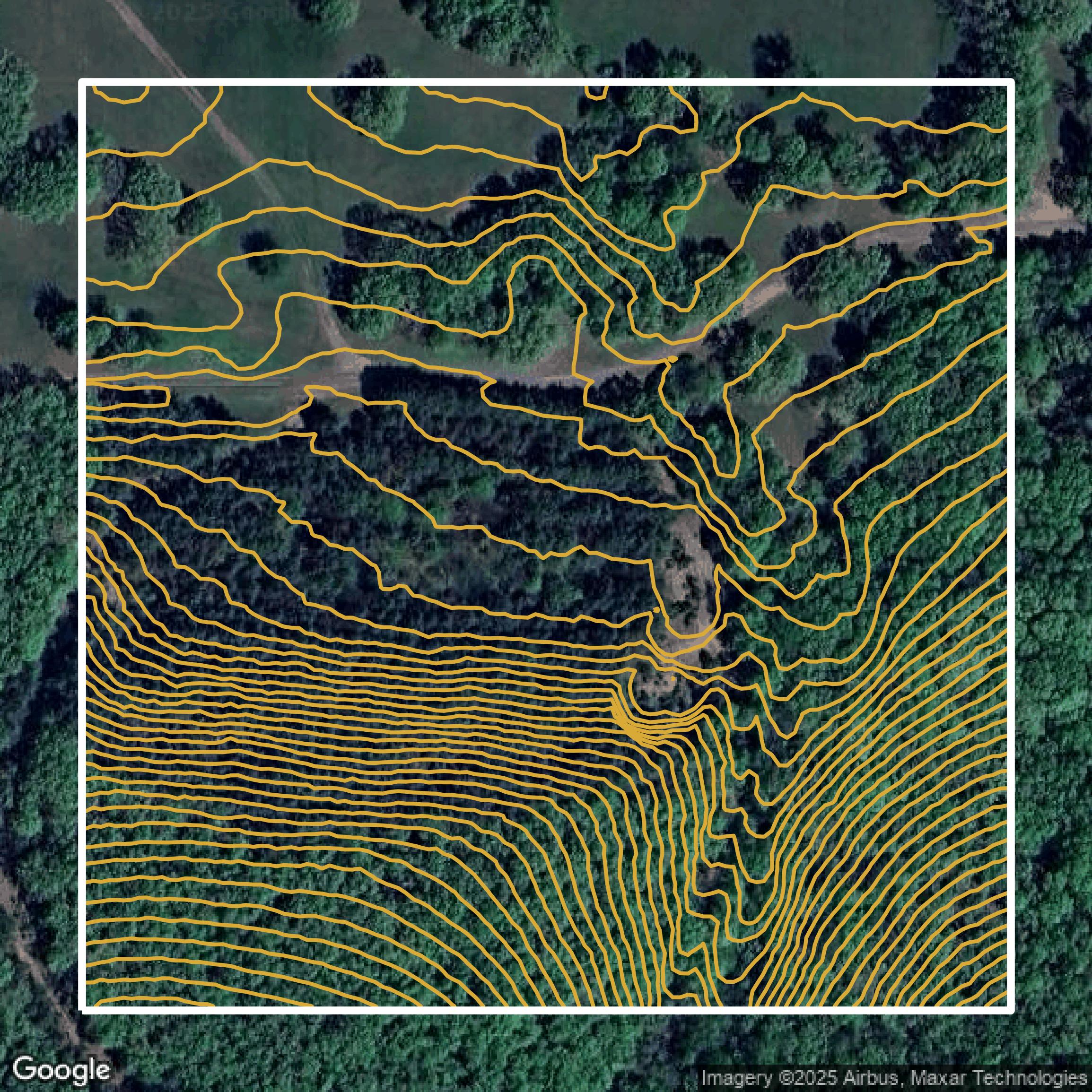 This image shows a contour map in Pulaski County created using GIS data in Equator.