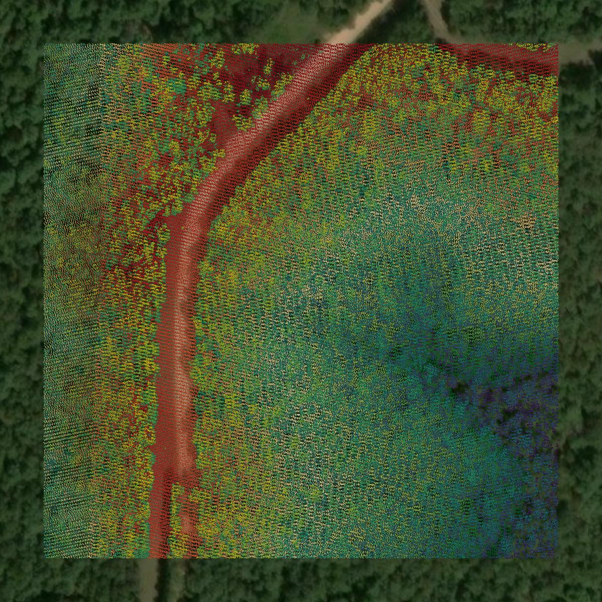 This image shows a LiDAR point cloud in Sharp County created using GIS data in Equator.