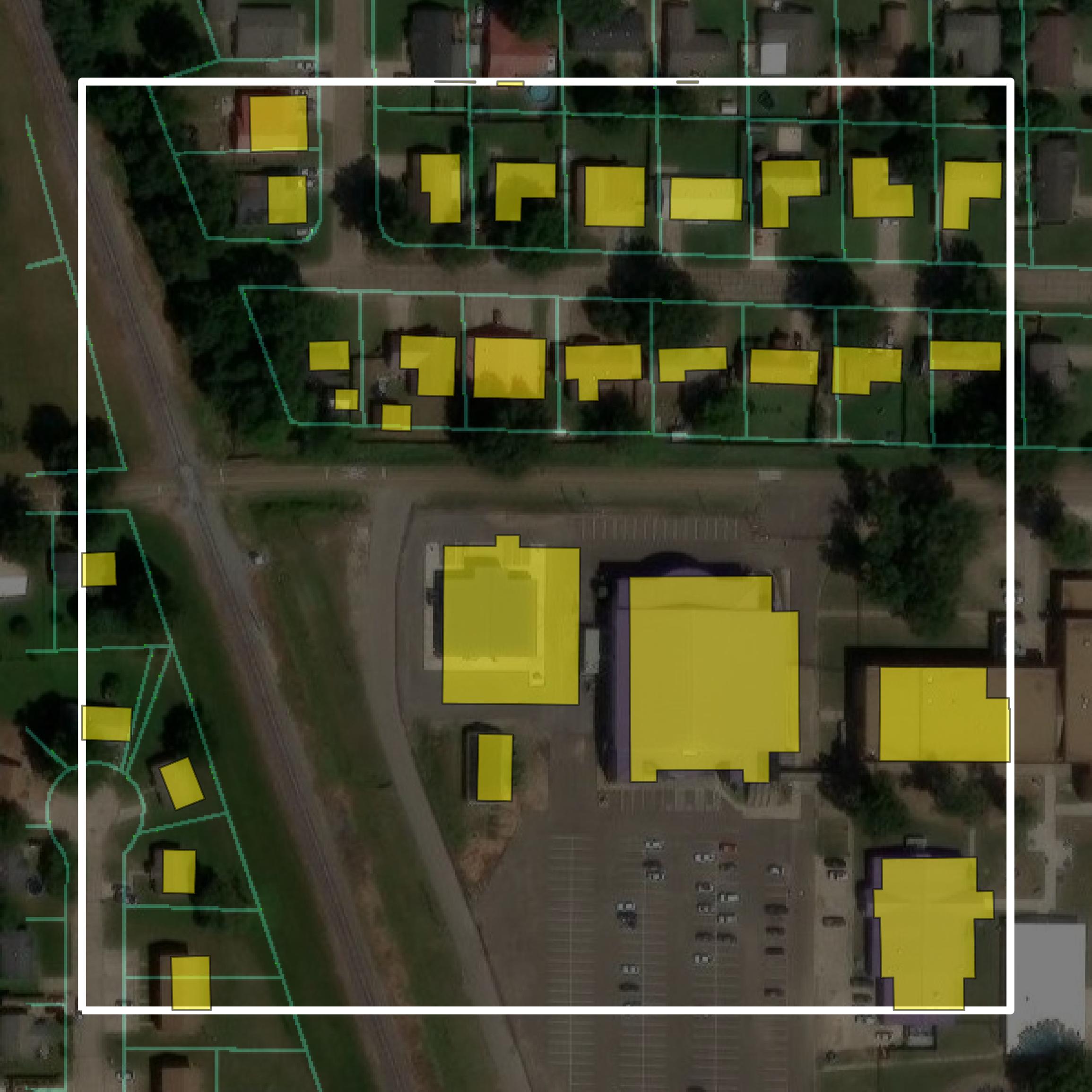 This image shows parcel and building data in St. Francis County created using GIS data in Equator.