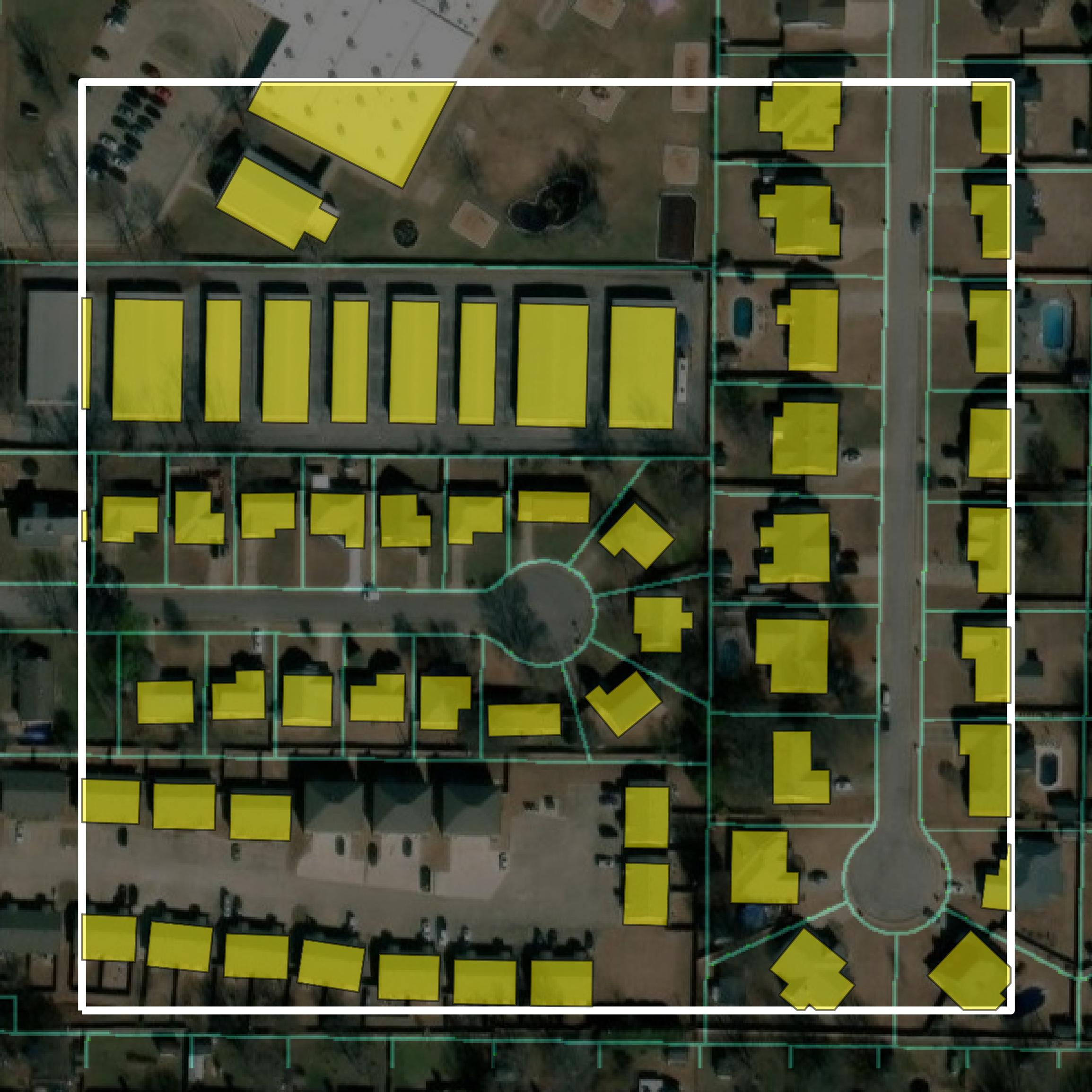 This image shows parcel and building data in Washington County created using GIS data in Equator.