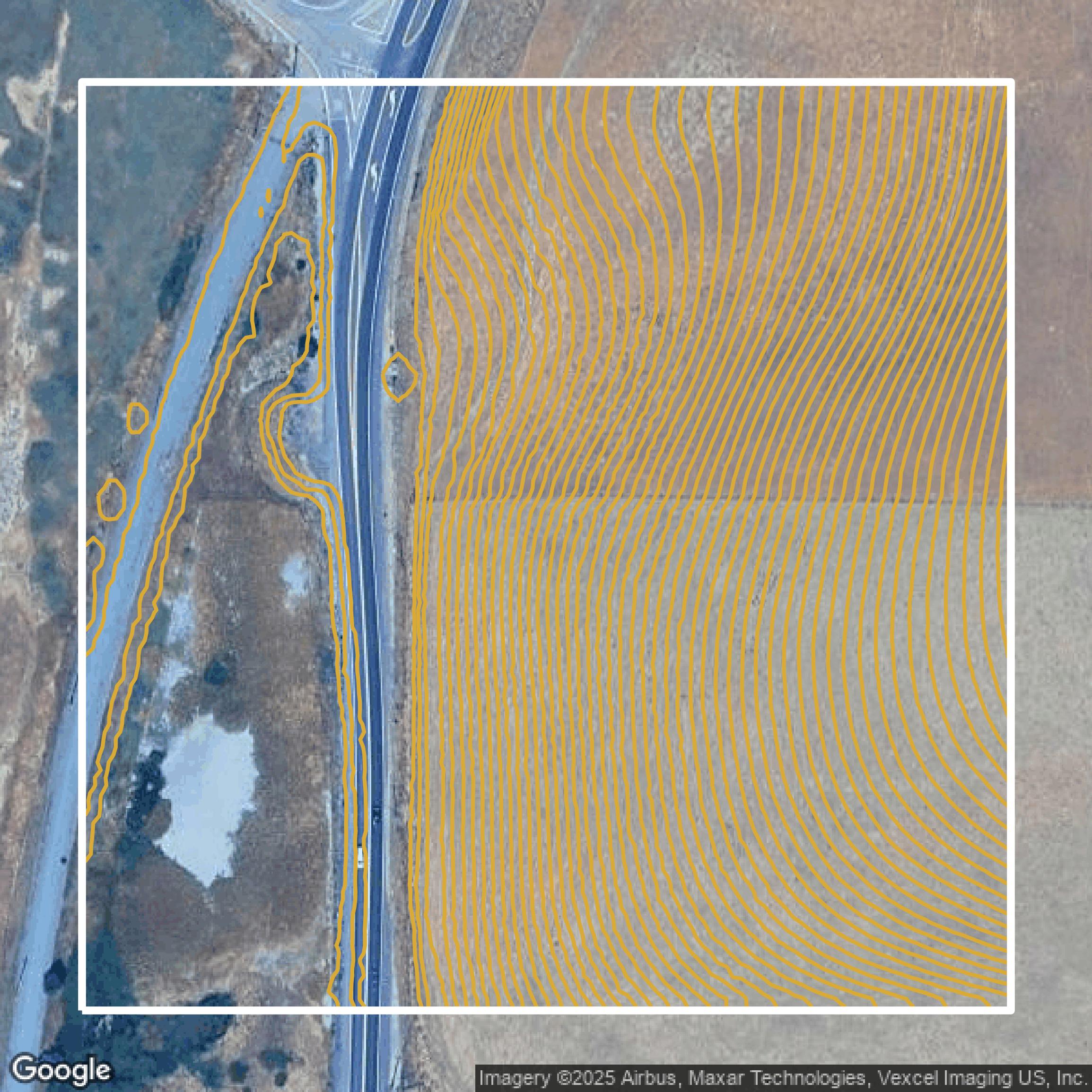 This image shows a contour map in Alameda County created using GIS data in Equator.