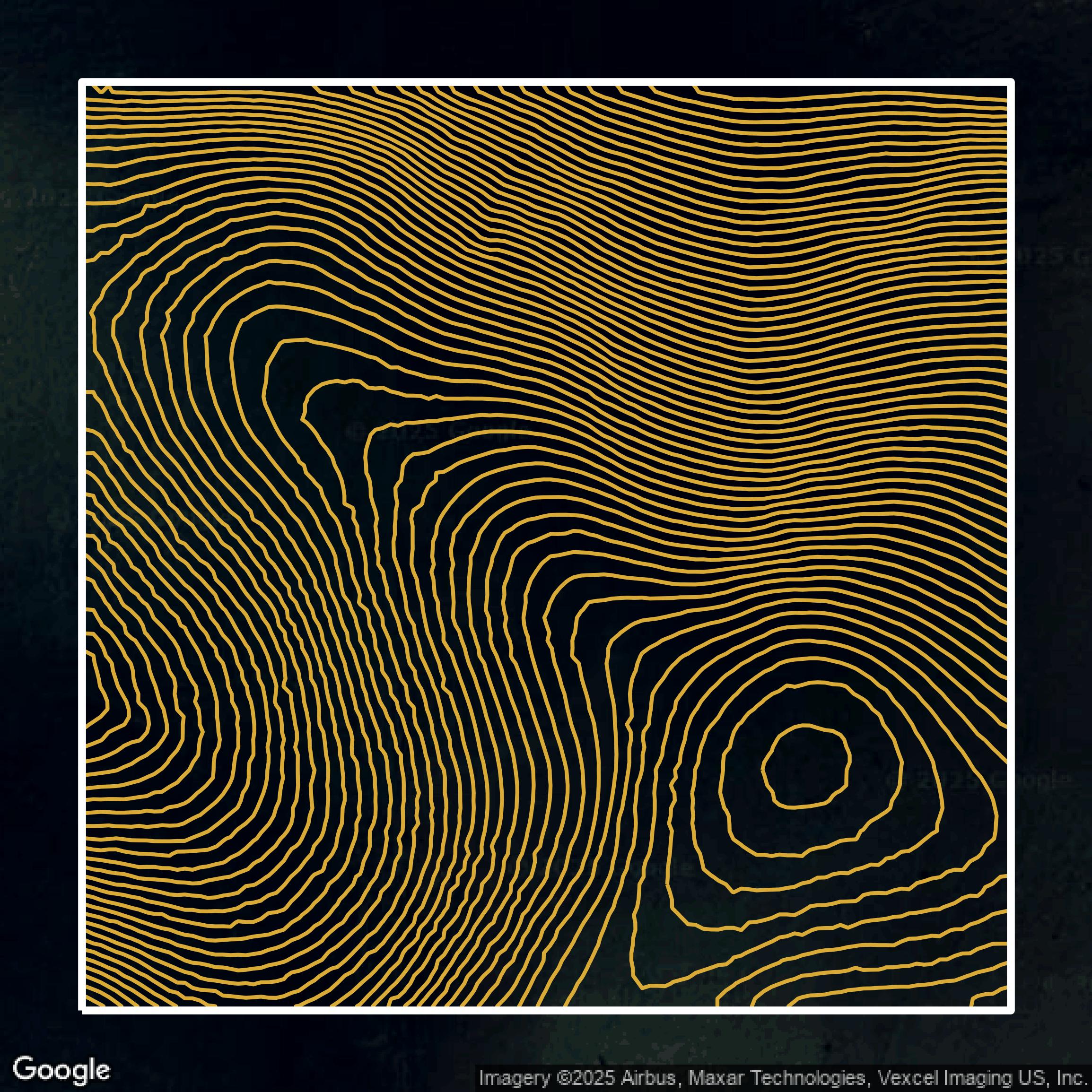 This image shows a contour map in Alameda County created using GIS data in Equator.