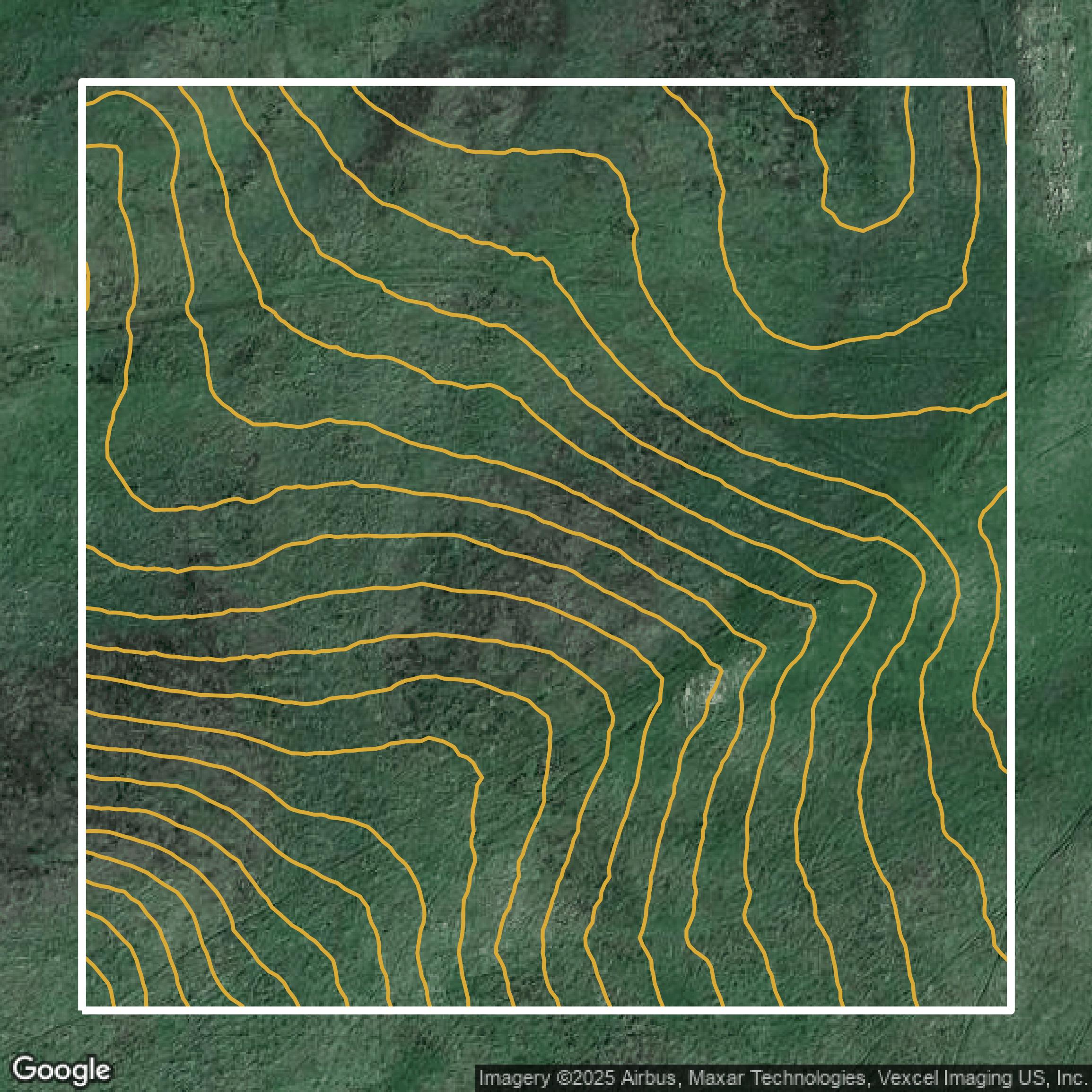 This image shows a contour map in Alameda County created using GIS data in Equator.