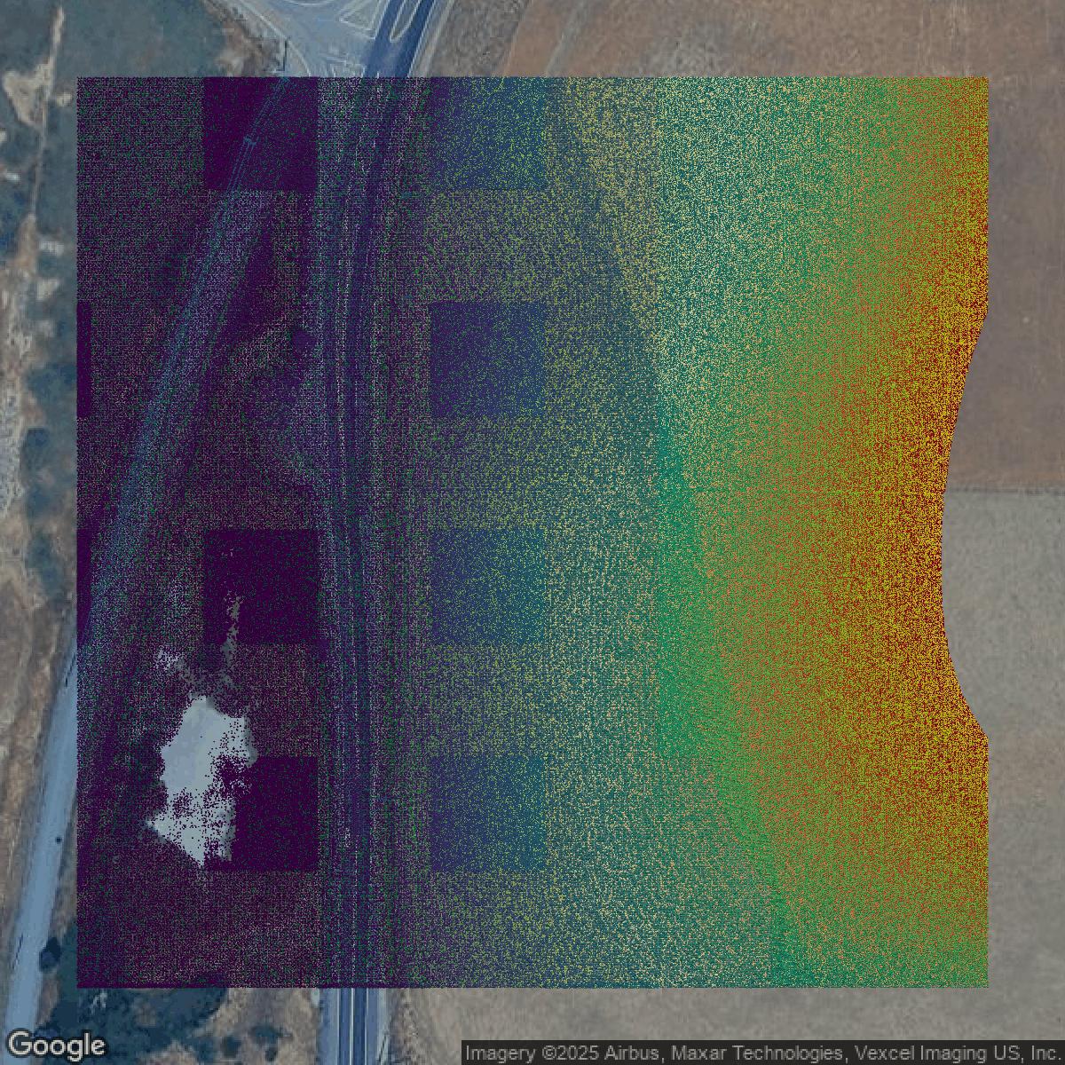 This image shows a LiDAR point cloud in Alameda County created using GIS data in Equator.