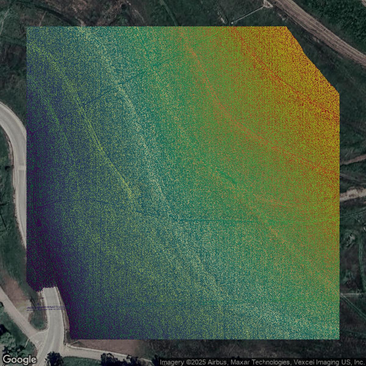 This image shows a LiDAR point cloud in Alameda County created using GIS data in Equator.