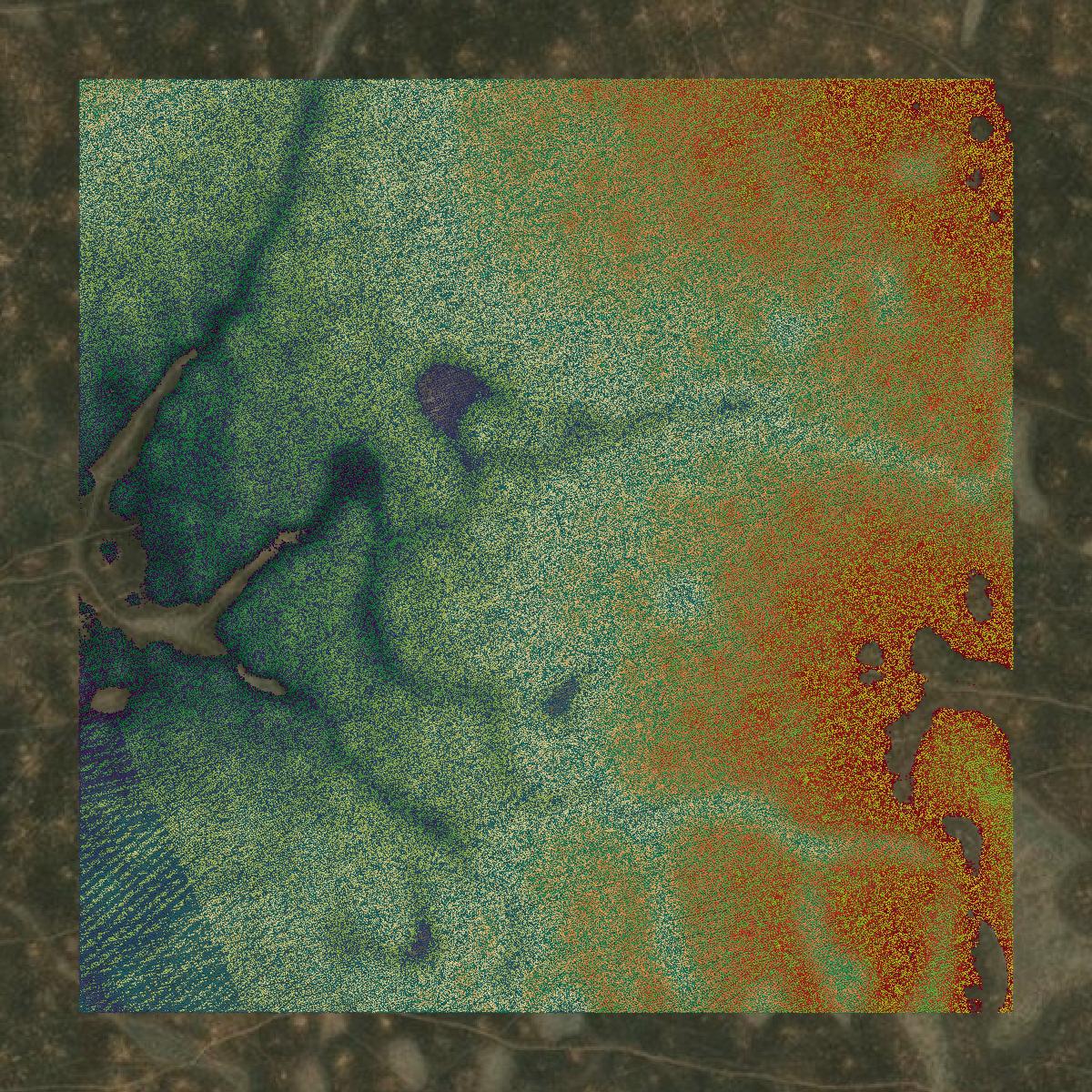 This image shows a LiDAR point cloud in Amador County created using GIS data in Equator.