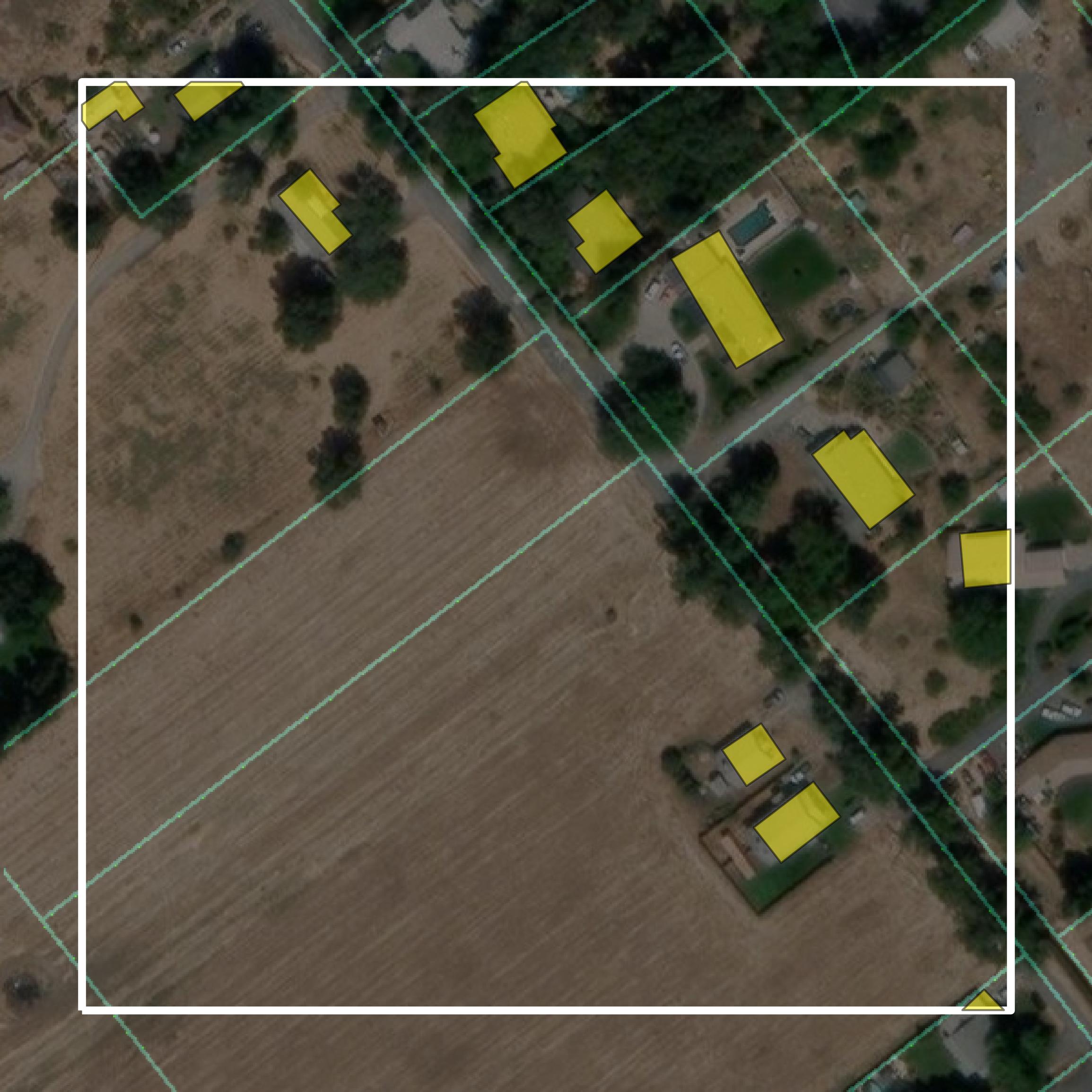 This image shows parcel and building data in Butte County created using GIS data in Equator.