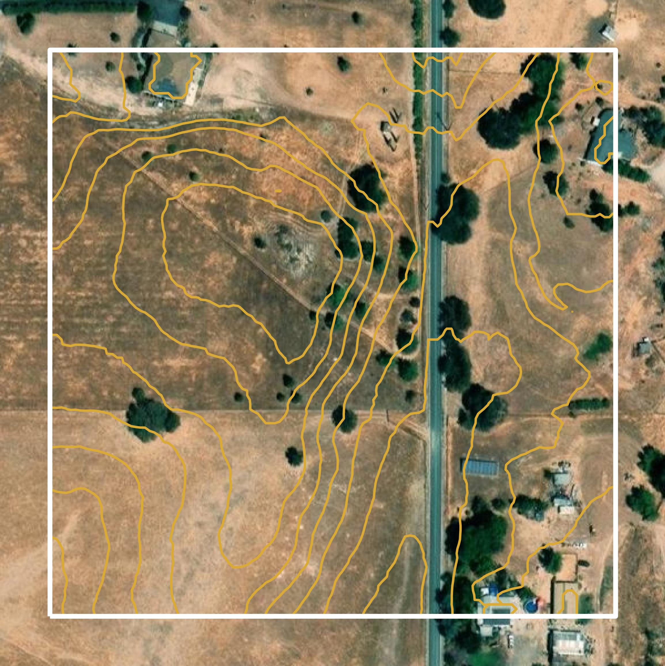 This image shows a contour map in Calaveras County created using GIS data in Equator.