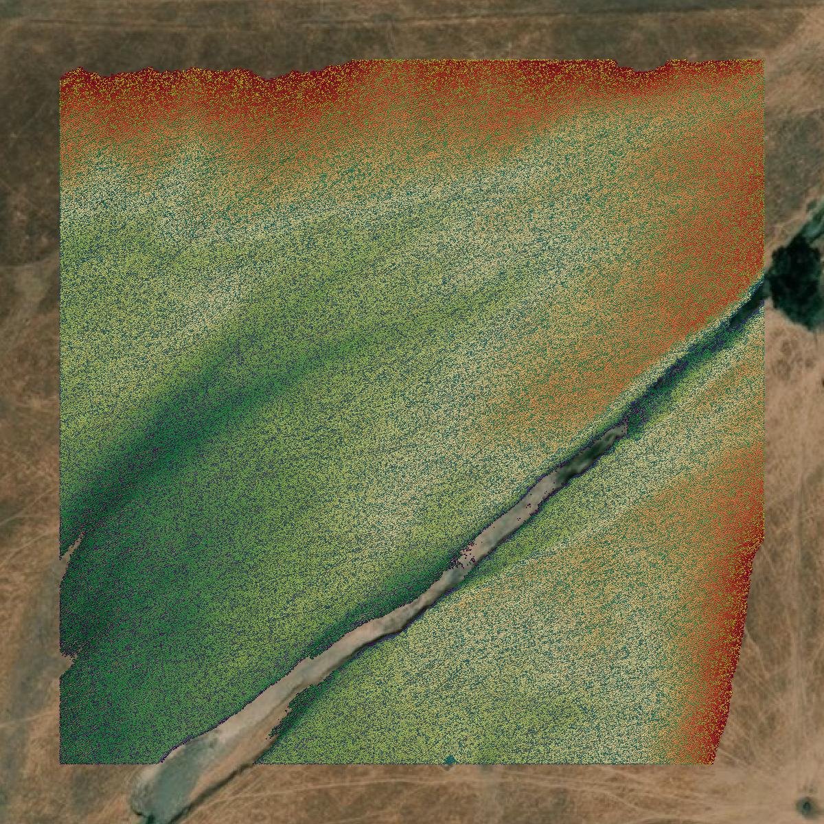 This image shows a LiDAR point cloud in Calaveras County created using GIS data in Equator.