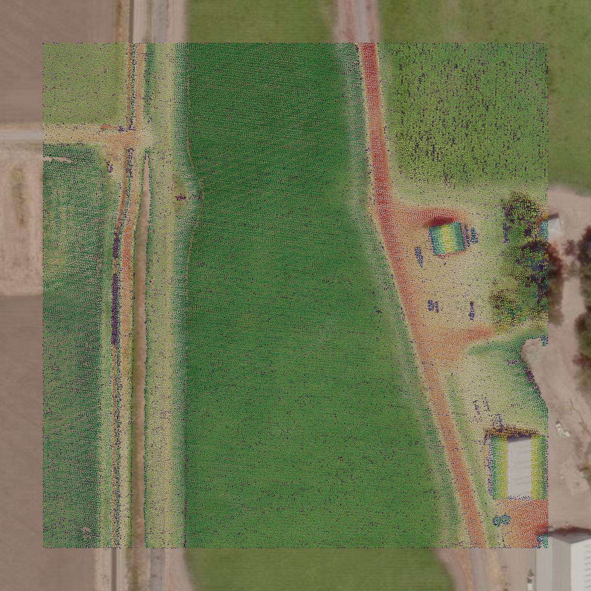This image shows a LiDAR point cloud in Colusa County created using GIS data in Equator.