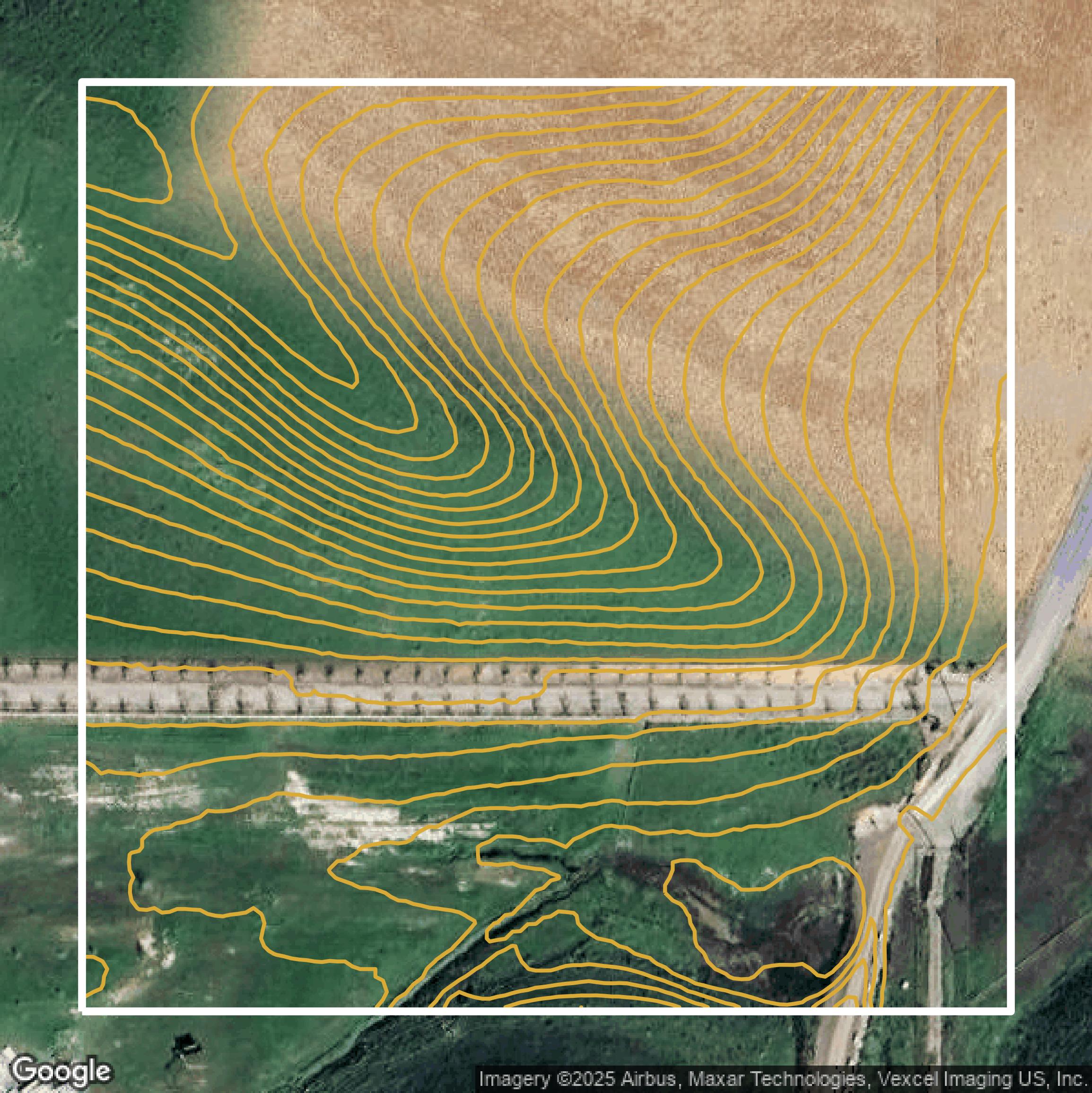 This image shows a contour map in Contra Costa County created using GIS data in Equator.