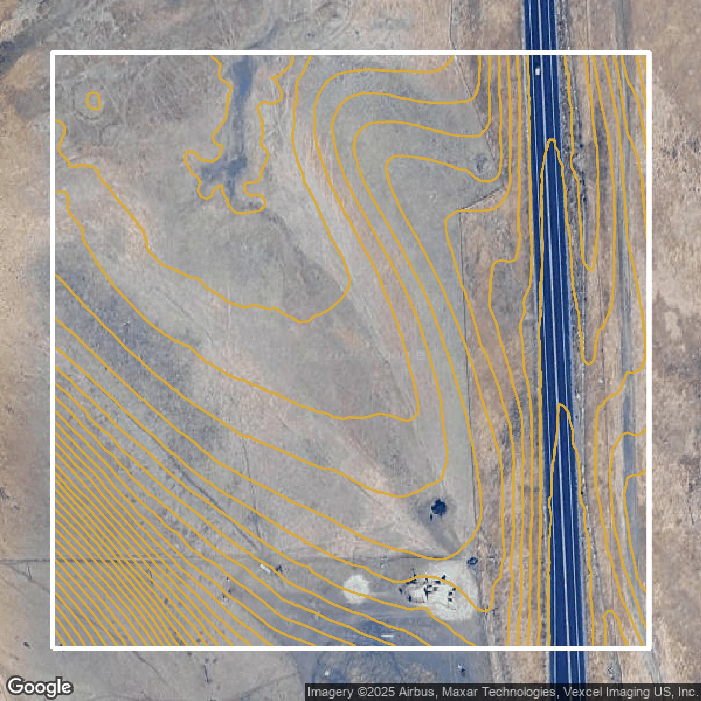 This image shows a contour map in Contra Costa County created using GIS data in Equator.