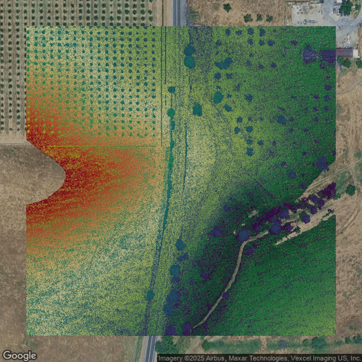 This image shows a LiDAR point cloud in Contra Costa County created using GIS data in Equator.