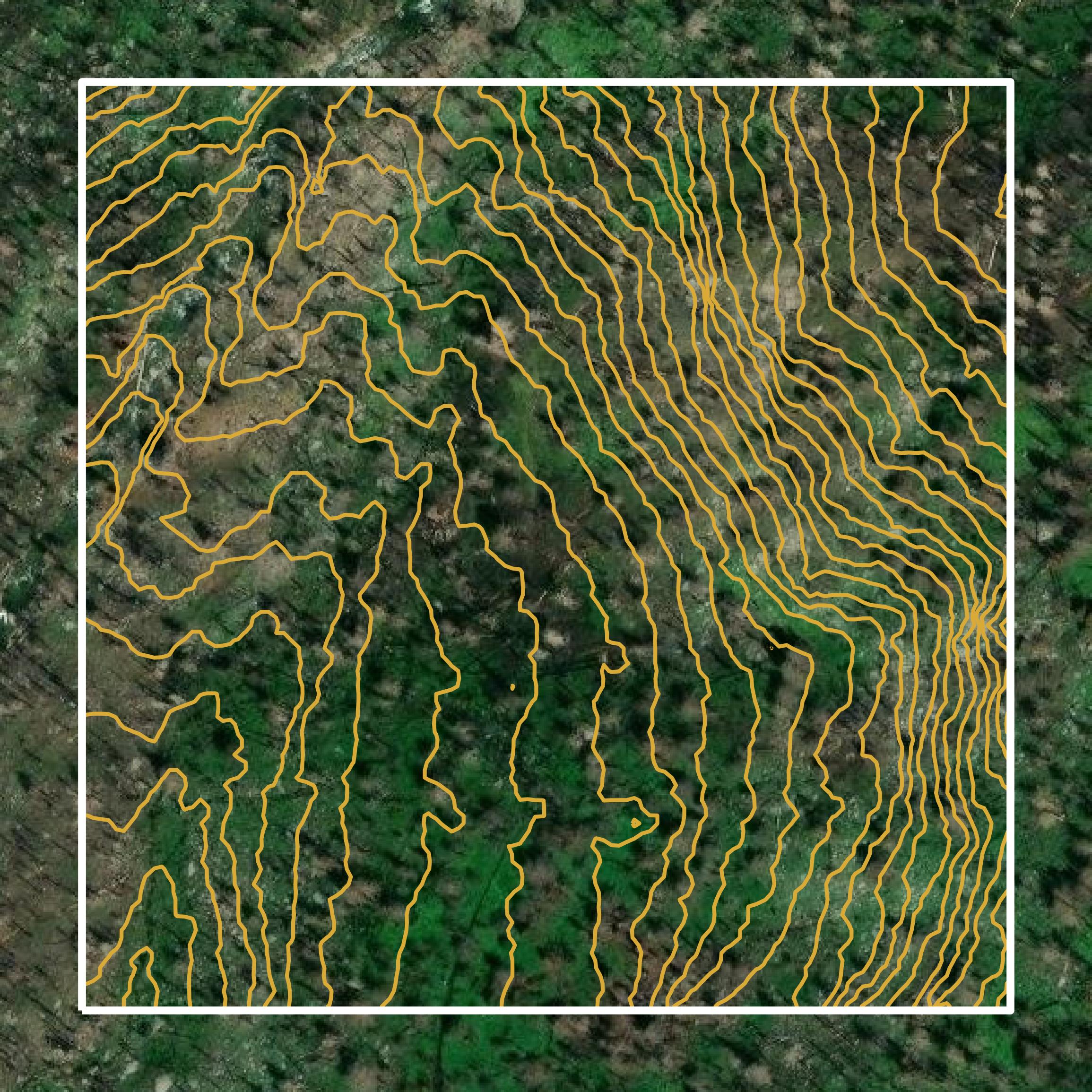 This image shows a contour map in El Dorado County created using GIS data in Equator.