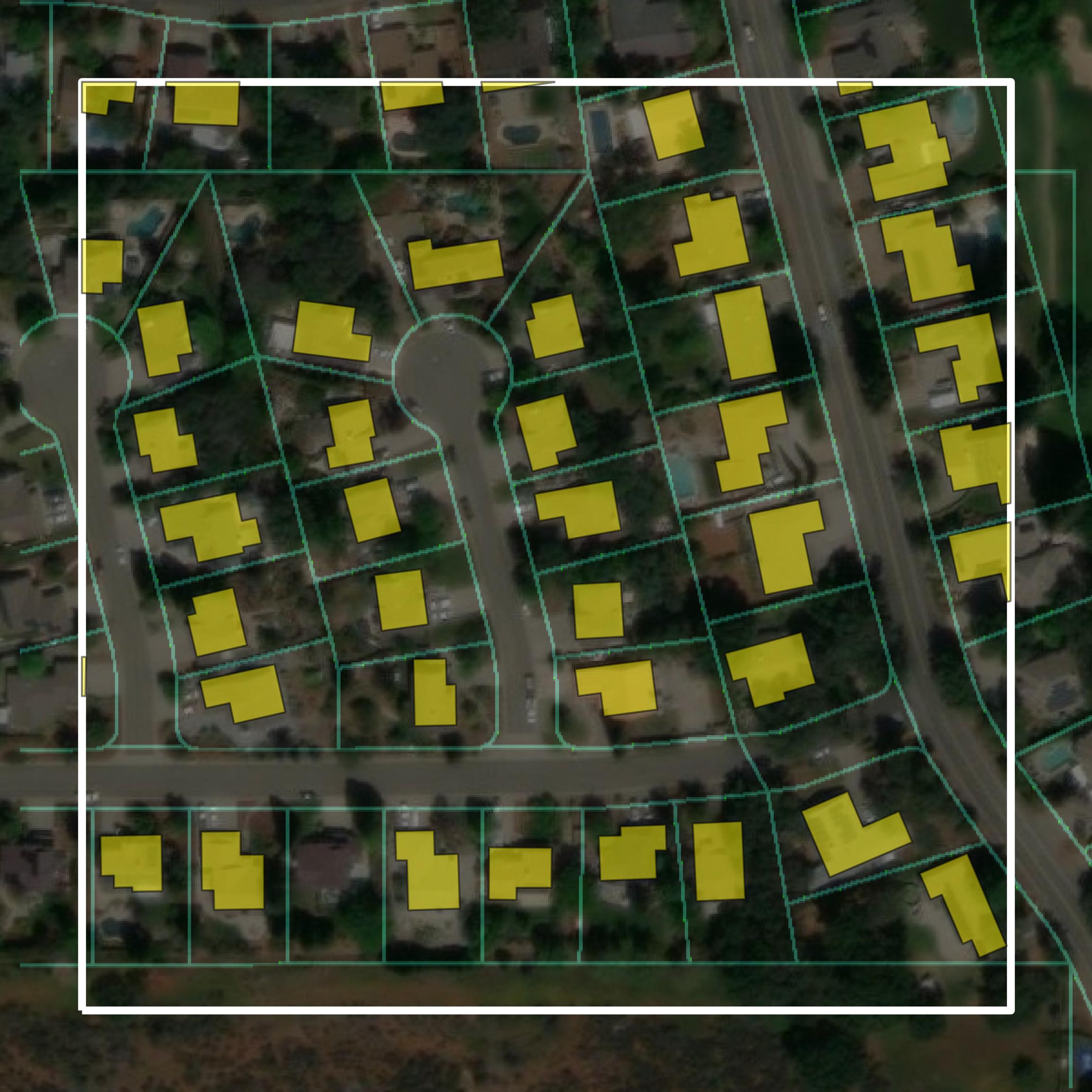 This image shows parcel and building data in El Dorado County created using GIS data in Equator.