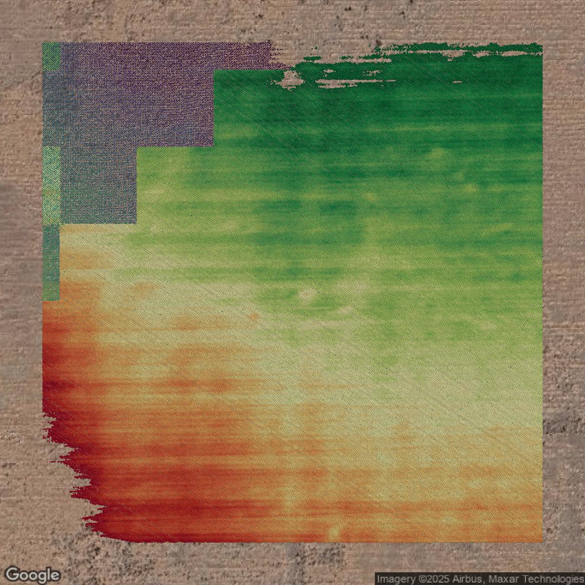 This image shows a LiDAR point cloud in Fresno County created using GIS data in Equator.