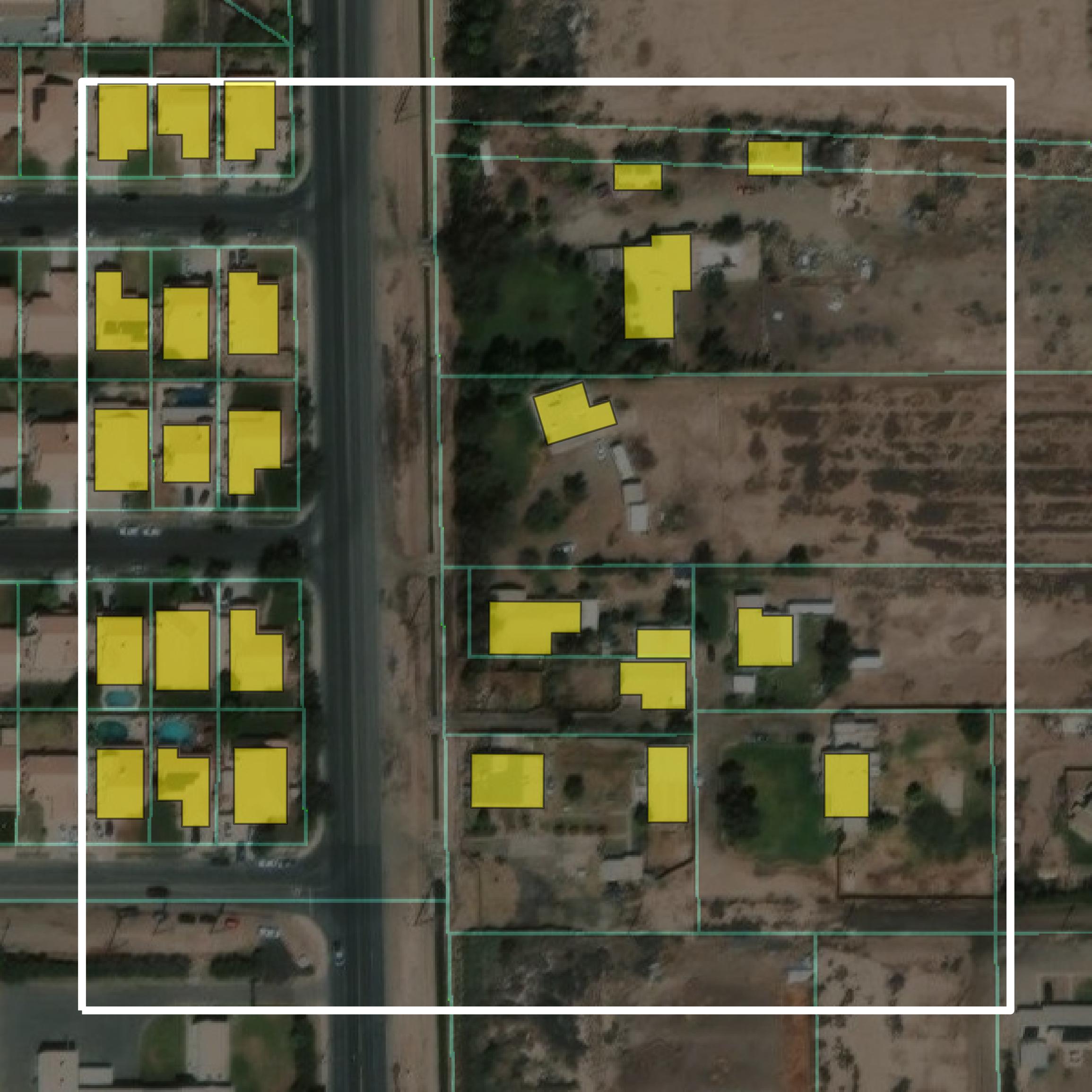 This image shows parcel and building data in Imperial County created using GIS data in Equator.