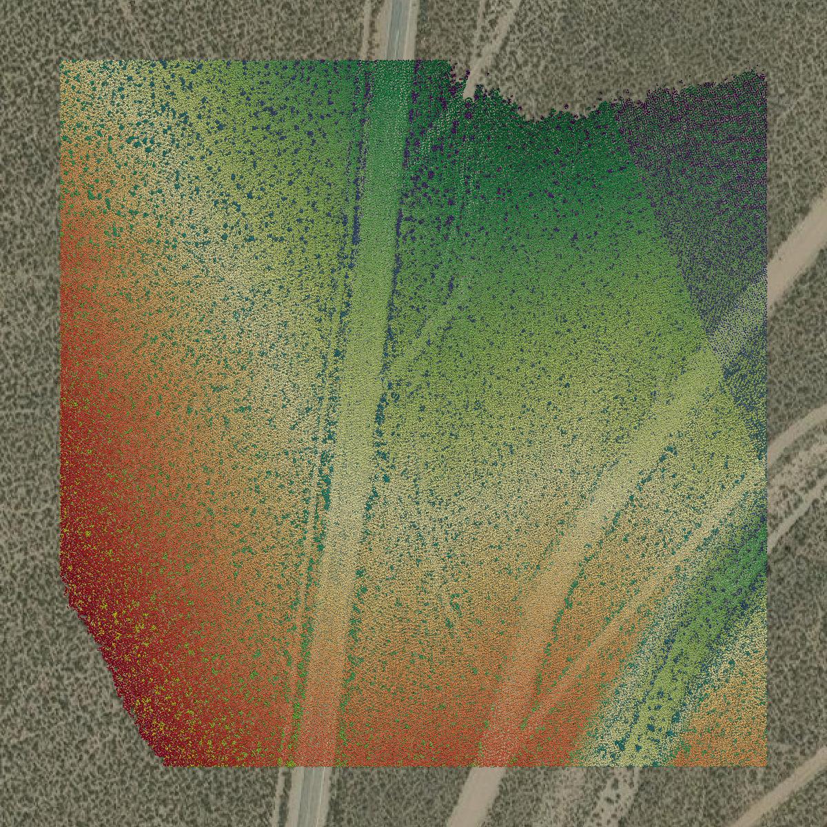 This image shows a LiDAR point cloud in Inyo County created using GIS data in Equator.