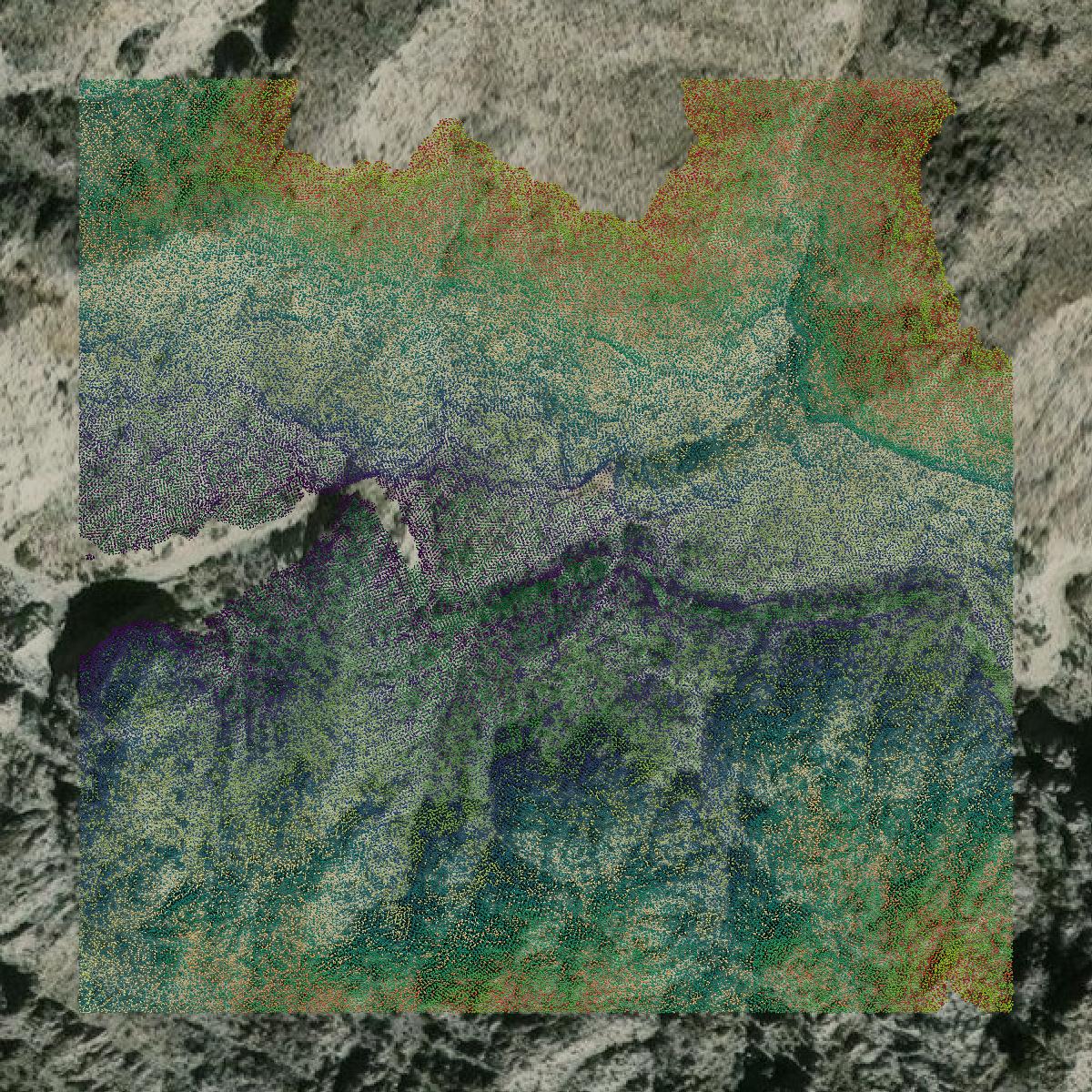 This image shows a LiDAR point cloud in Inyo County created using GIS data in Equator.