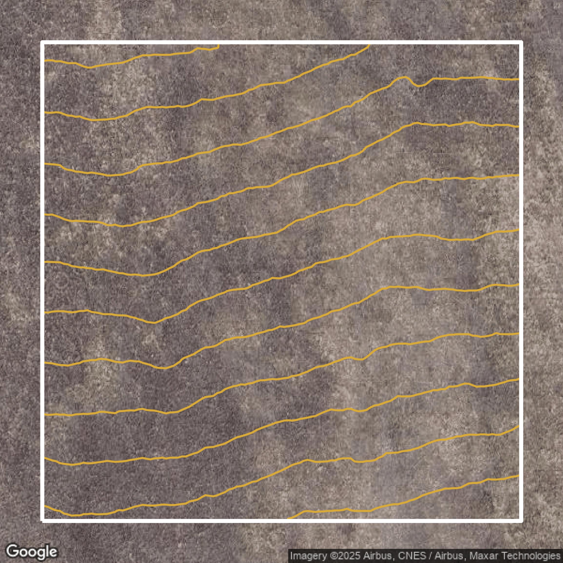 This image shows a contour map in Kern County created using GIS data in Equator.