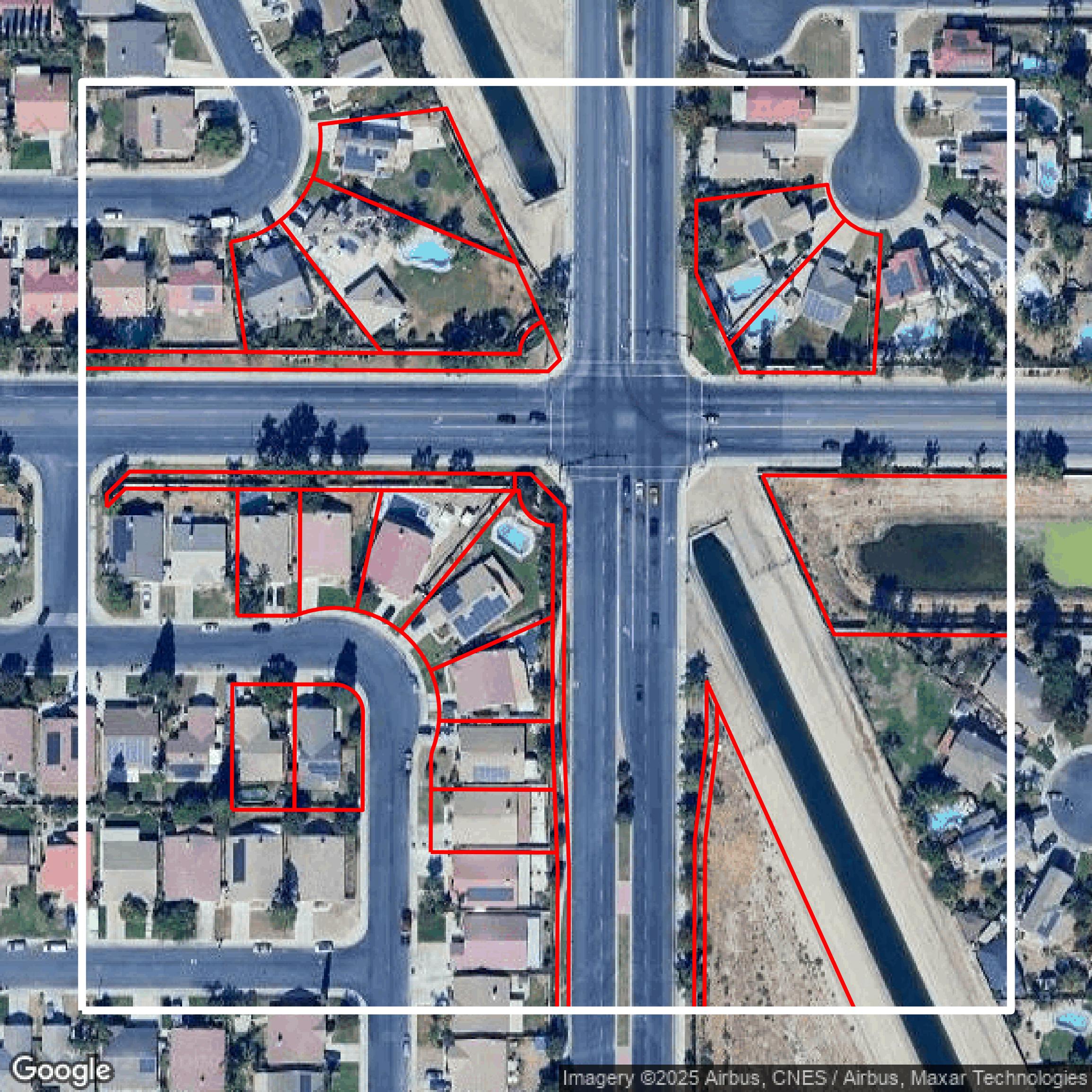 This image shows parcel data in Kern County created using GIS data in Equator.