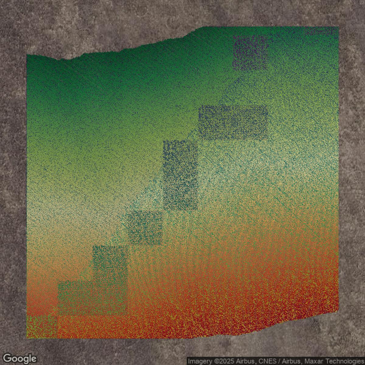 This image shows a LiDAR point cloud in Kern County created using GIS data in Equator.