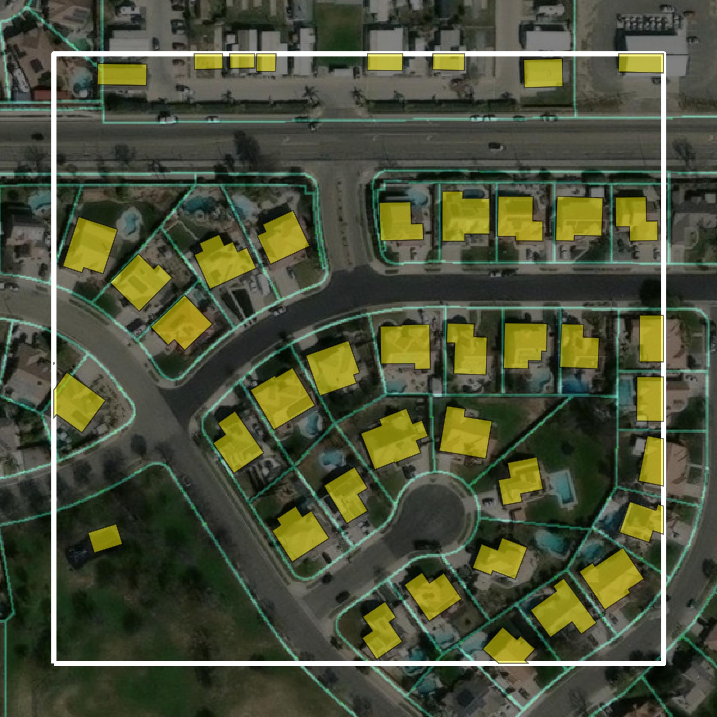 This image shows parcel and building data in Kings County created using GIS data in Equator.