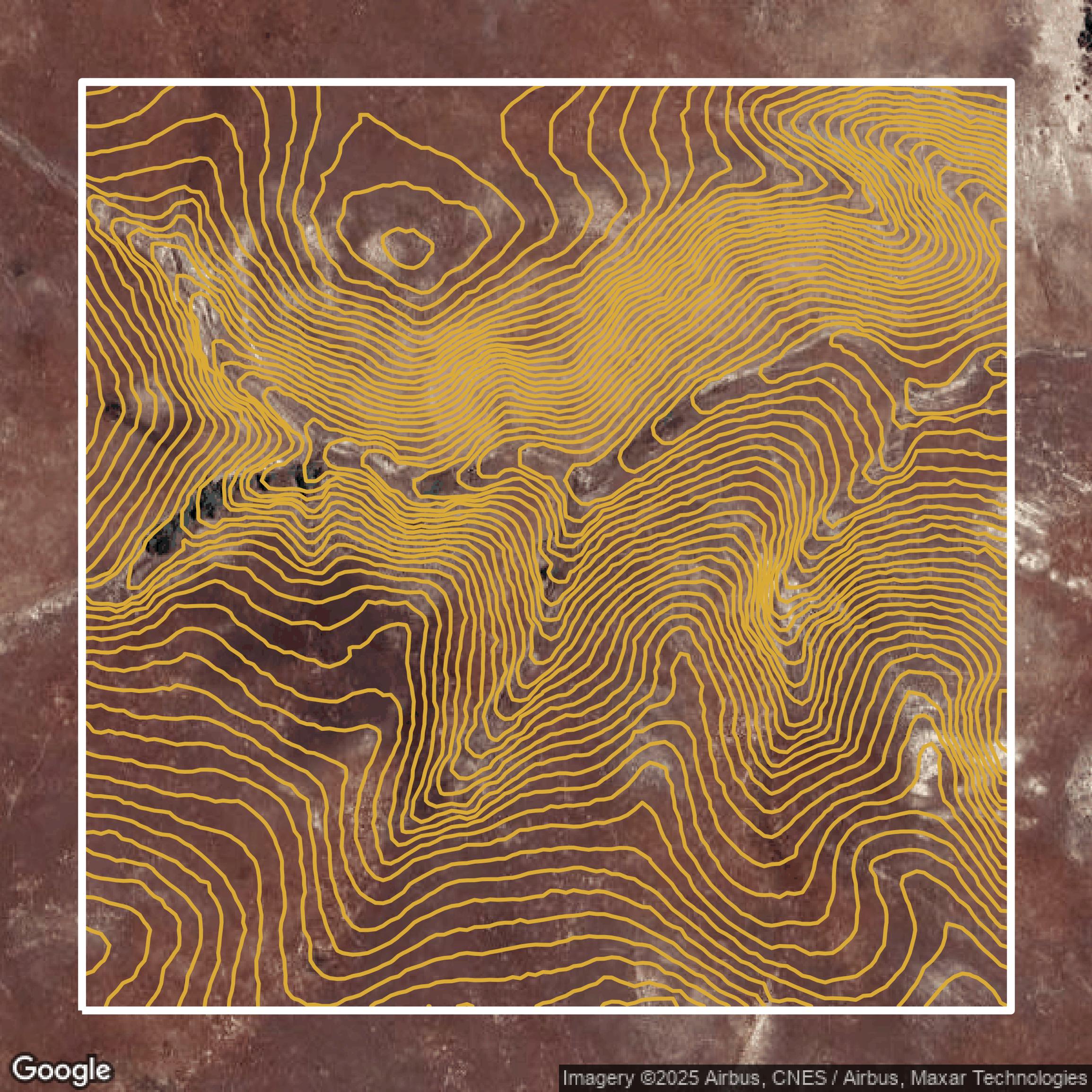 This image shows a contour map in Los Angeles County created using GIS data in Equator.
